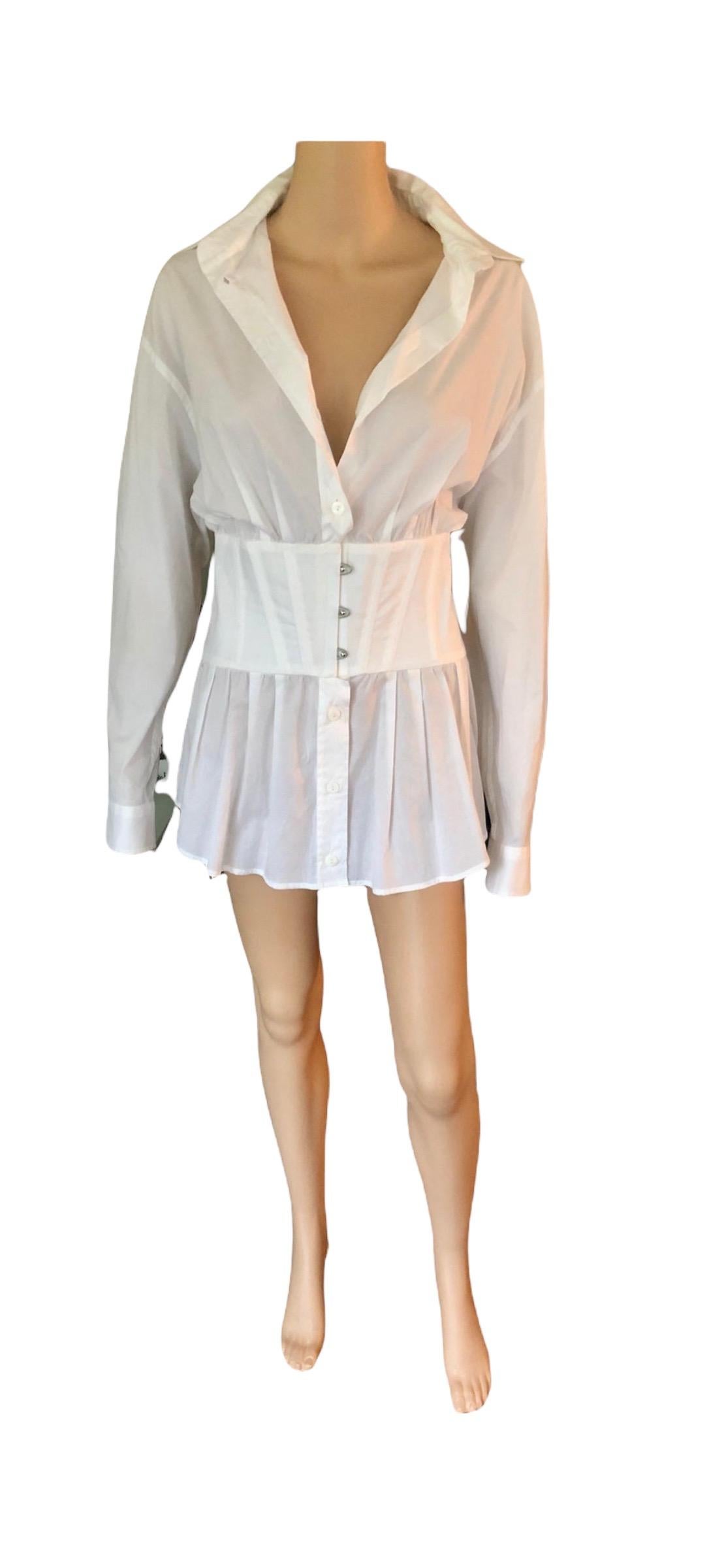 Jean Paul Gaultier Vintage Corset White Shirt Dress In Good Condition For Sale In Naples, FL