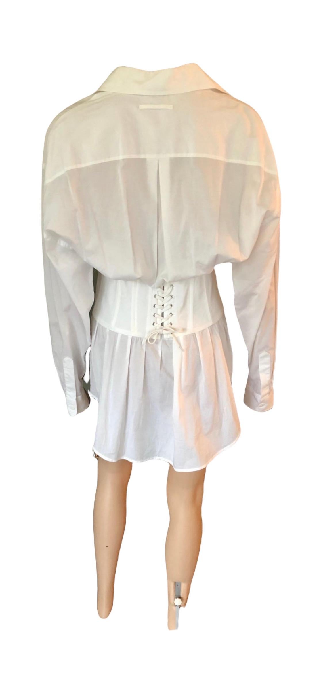 Gray Jean Paul Gaultier Vintage Corset White Shirt Dress For Sale