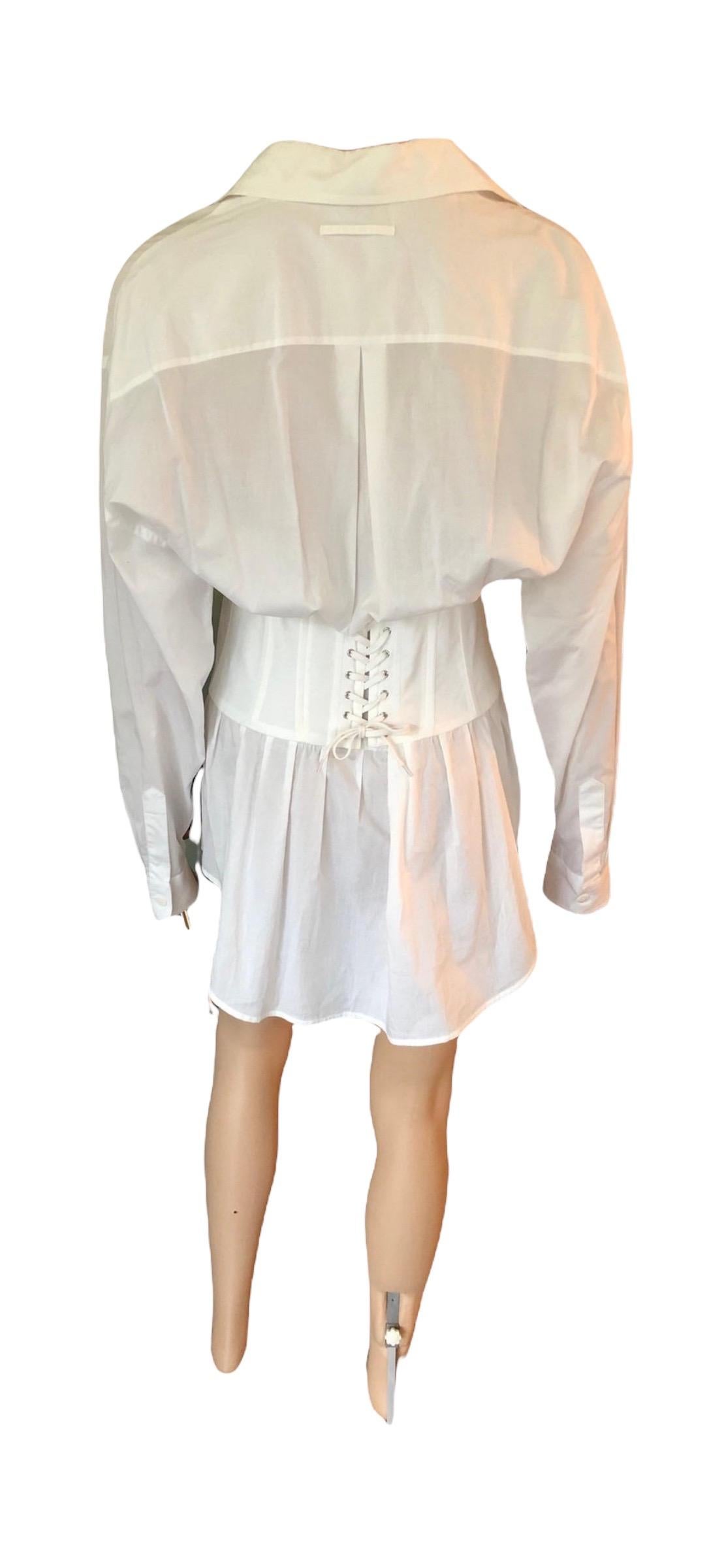 Jean Paul Gaultier - Robe chemise blanche vintage à corset en vente 4