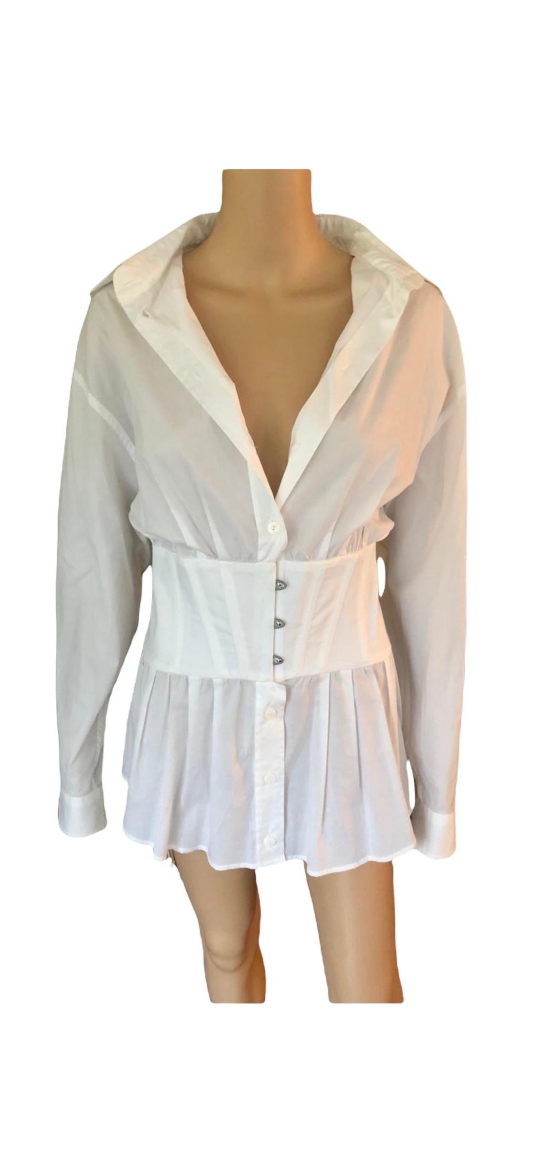 Jean Paul Gaultier - Robe chemise blanche vintage à corset en vente 3