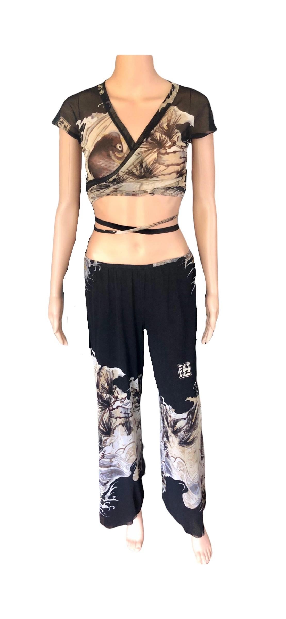 Jean Paul Gaultier Soleil Vintage Top & Hose mit Tattoo-Druck, Koi-Fisch-Print, 2 Stück 2
