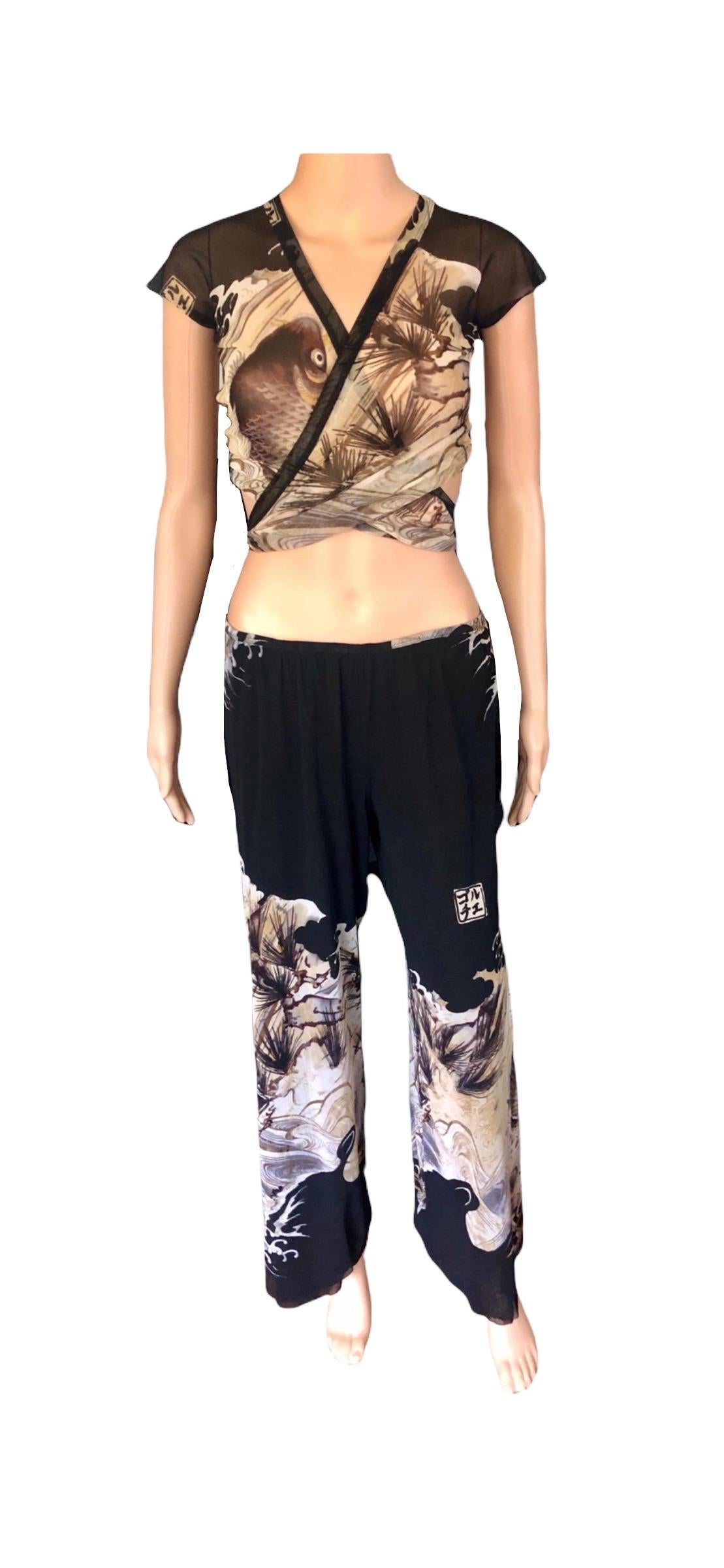 Jean Paul Gaultier Soleil Vintage Top & Hose mit Tattoo-Druck, Koi-Fisch-Print, 2 Stück 3
