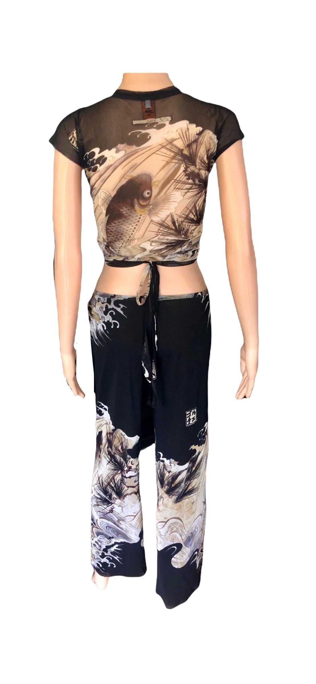 Jean Paul Gaultier Soleil Vintage Top & Hose mit Tattoo-Druck, Koi-Fisch-Print, 2 Stück 4