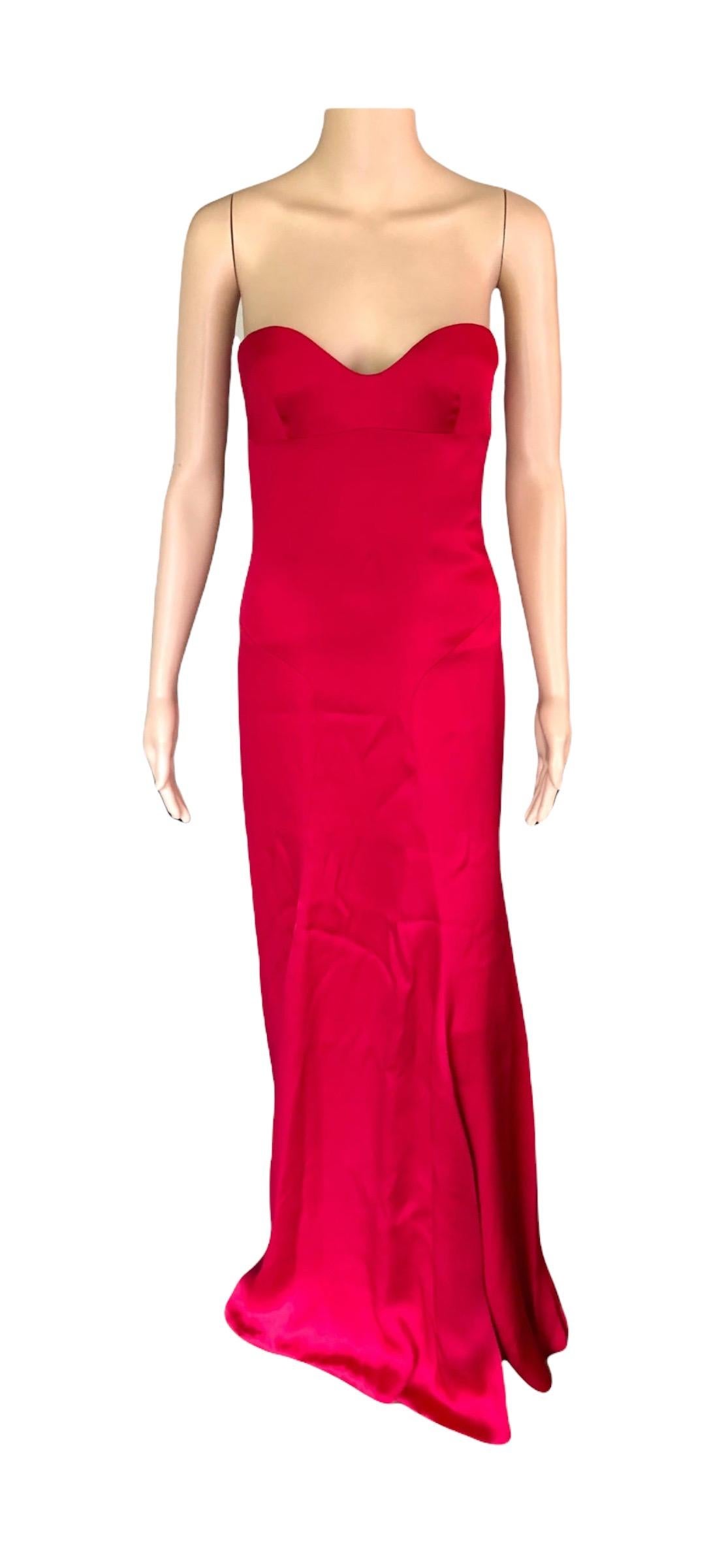 Versace Bustier Corset Satin Red Evening Dress Gown  In Good Condition For Sale In Naples, FL