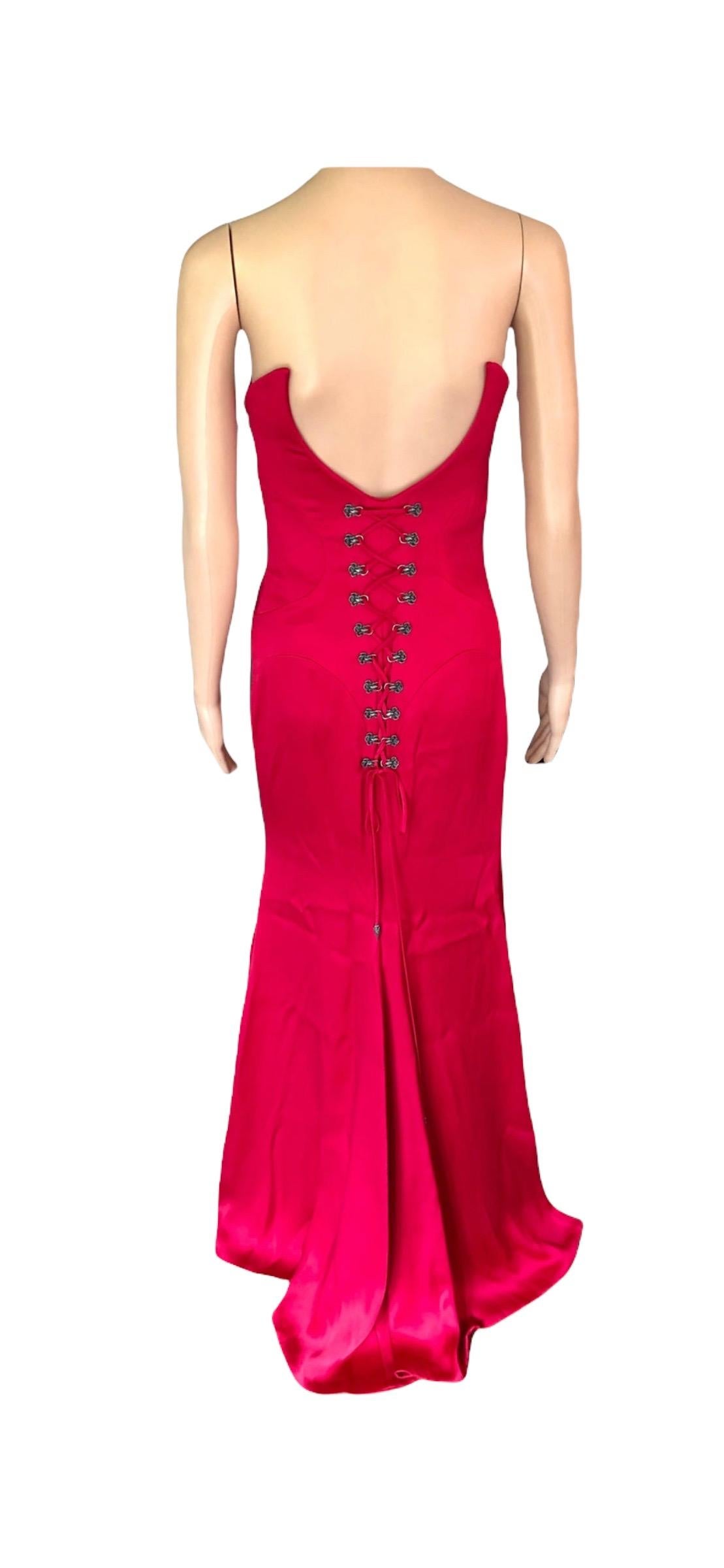 Women's or Men's Versace Bustier Corset Satin Red Evening Dress Gown  For Sale
