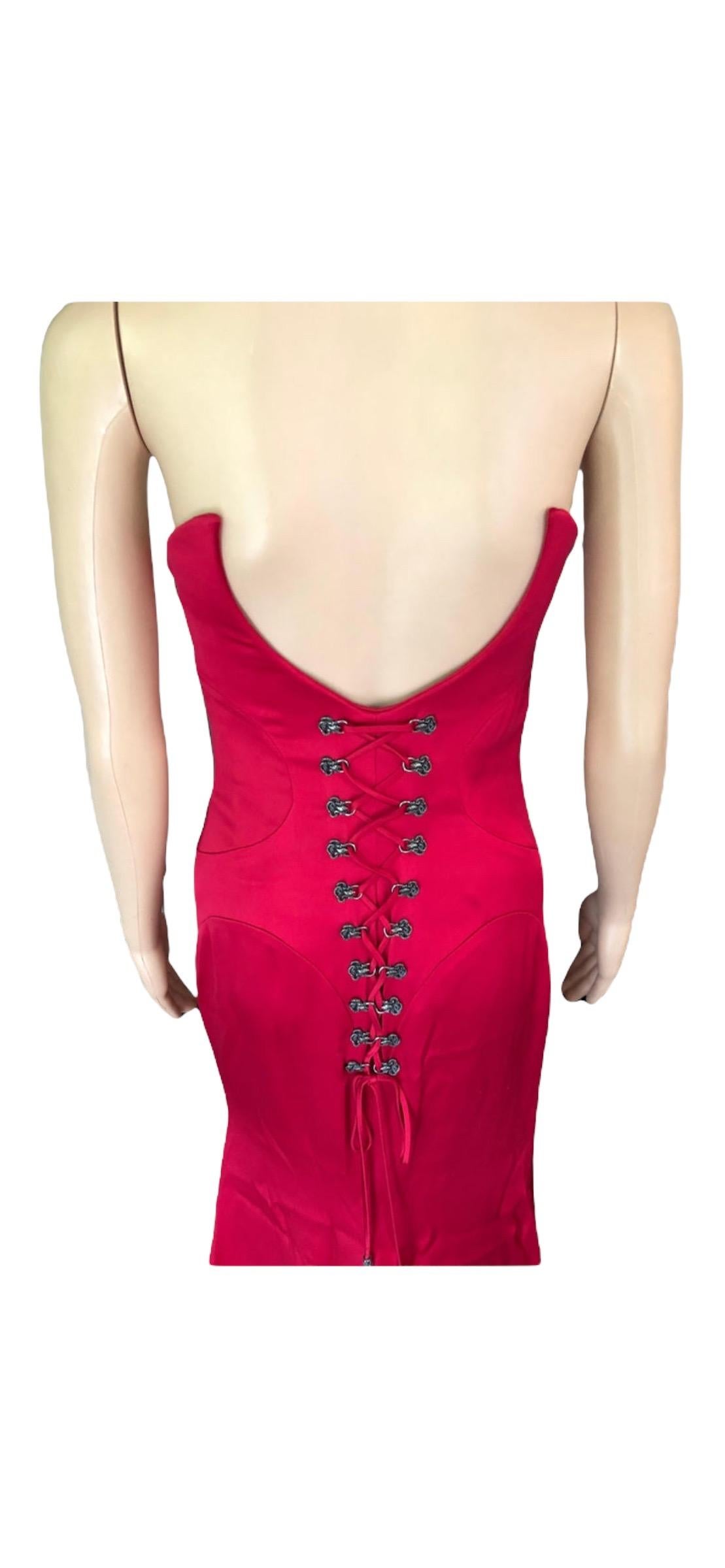 Versace Bustier Corset Satin Red Evening Dress Gown  For Sale 2