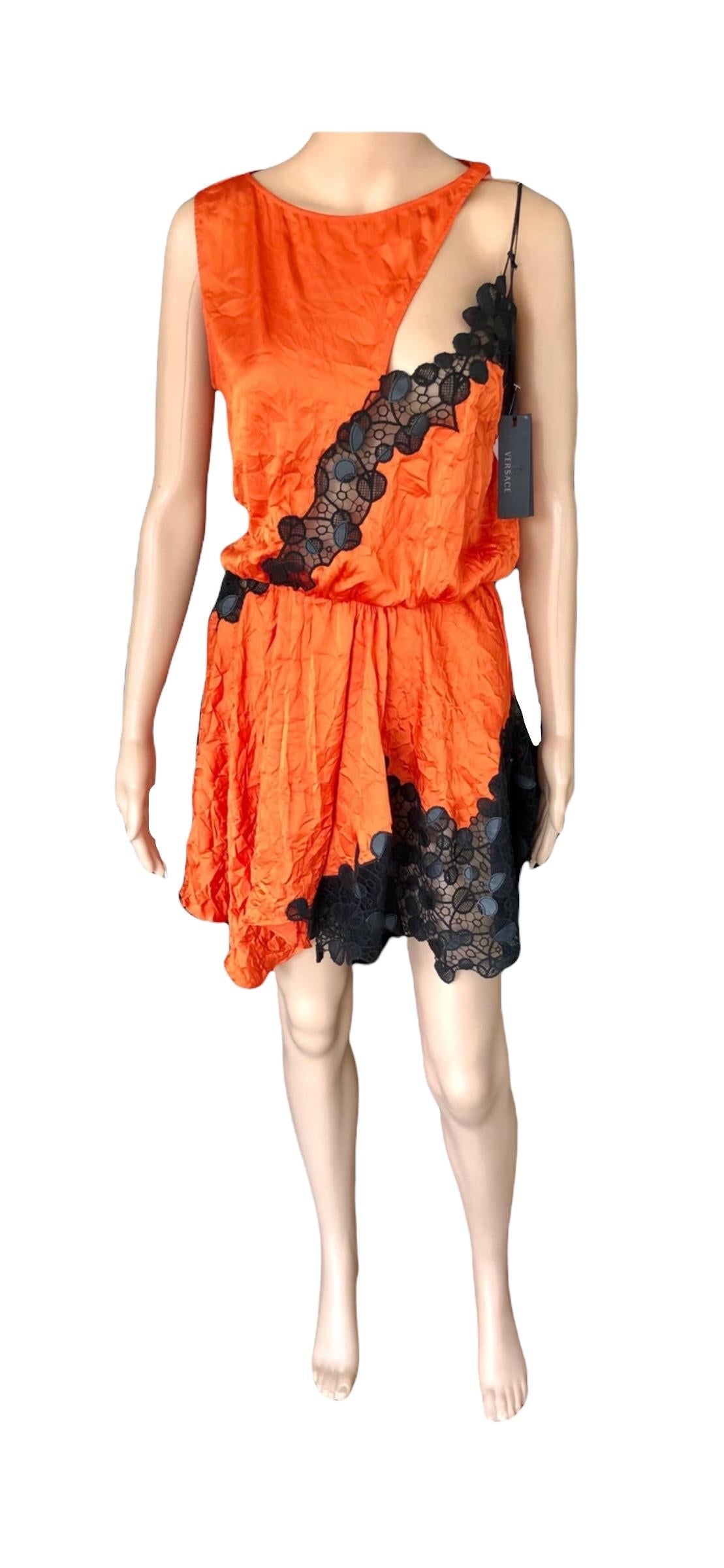 Orange New Versace S/S 2013 Runway Cutout Lace Panels Mini Dress For Sale