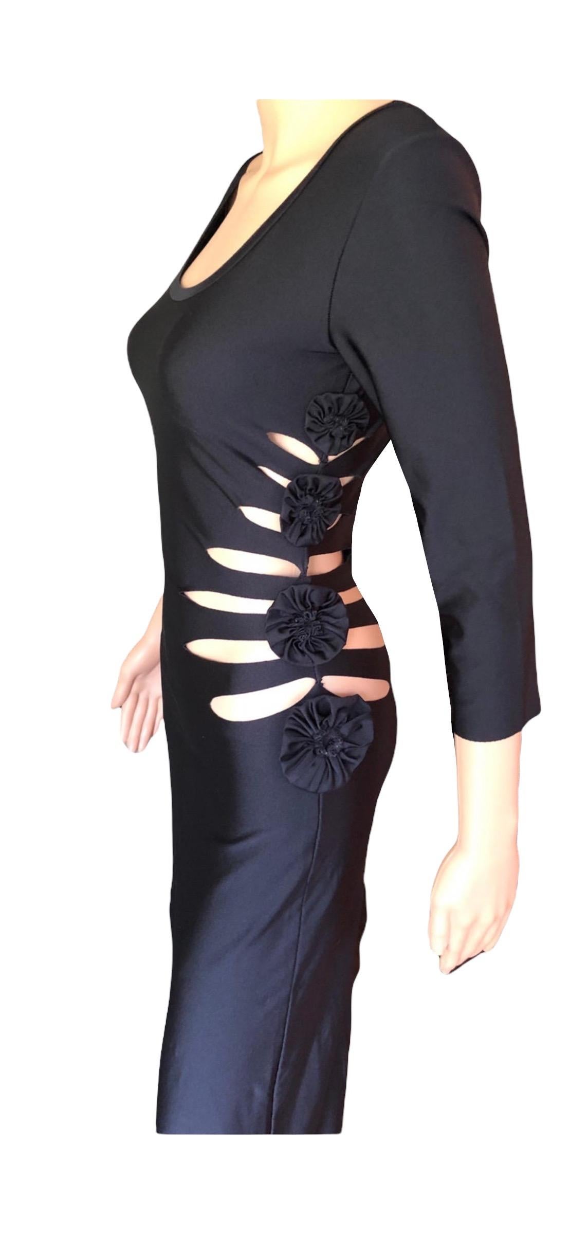 Jean Paul Gaultier Soleil Cutout Bodycon Black Maxi Dress In Good Condition For Sale In Naples, FL