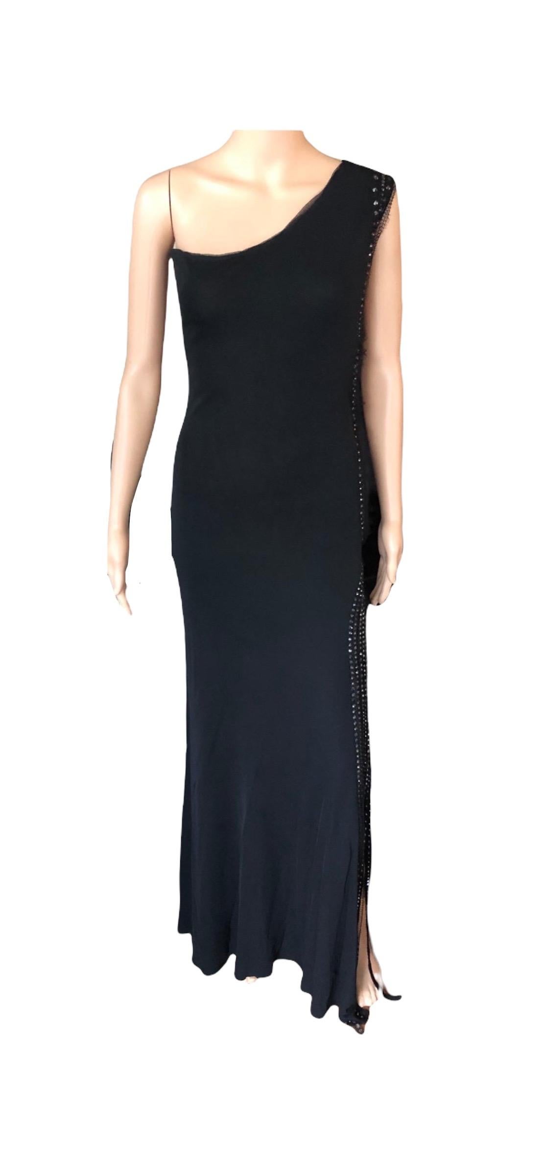 Jean Paul Gaultier Vintage Embellished One Shoulder Black Evening Dress Gown For Sale 3