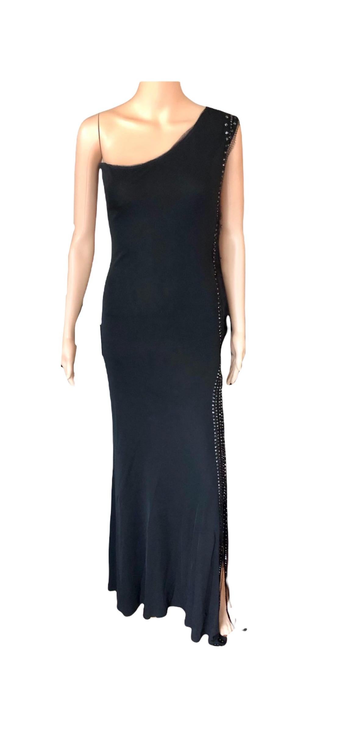 Jean Paul Gaultier Vintage Embellished One Shoulder Black Evening Dress Gown For Sale 4