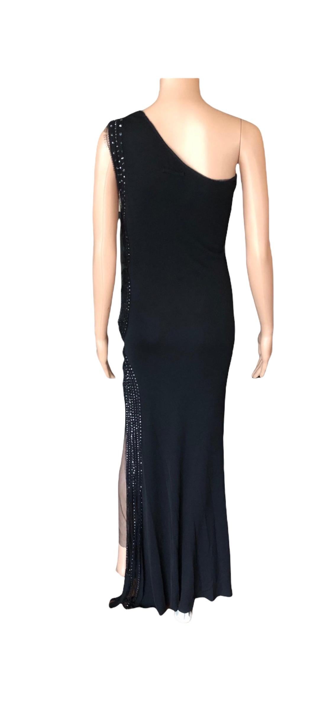 Jean Paul Gaultier Vintage Embellished One Shoulder Black Evening Dress Gown For Sale 5