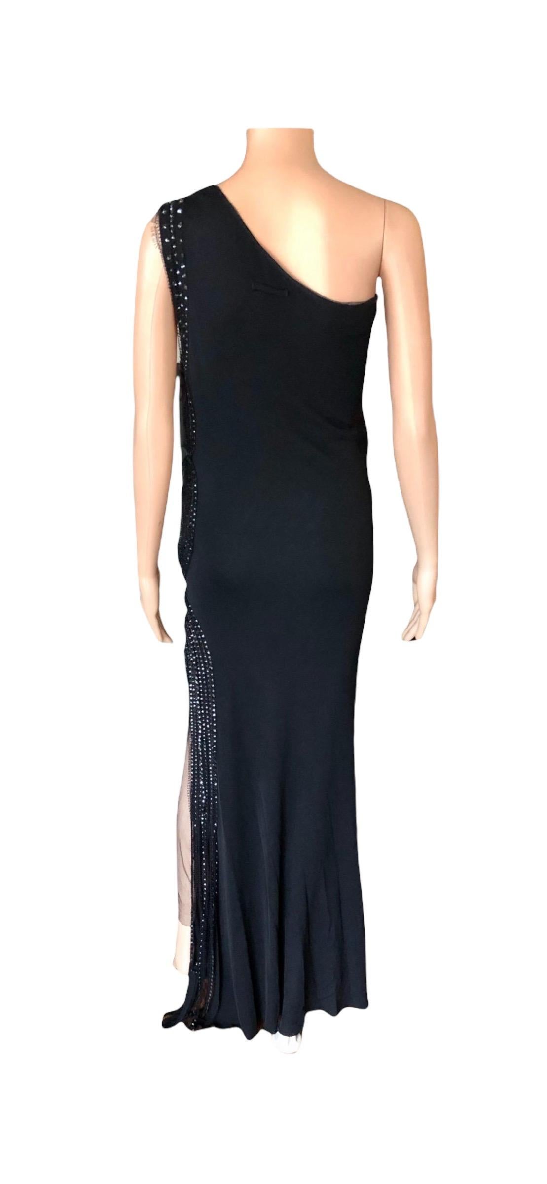 Jean Paul Gaultier Vintage Embellished One Shoulder Black Evening Dress Gown For Sale 6