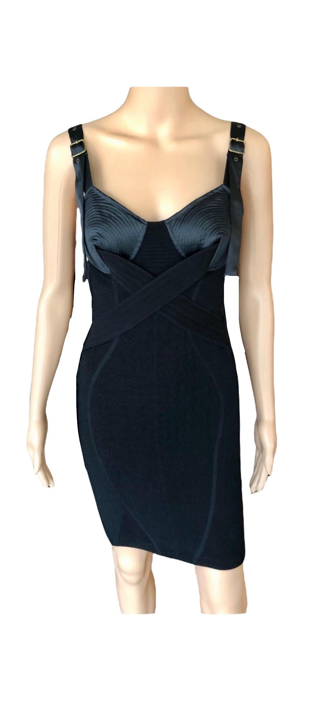 Jean Paul Gaultier Bondage Cone Bra Bodycon Knit Black Mini Dress 5