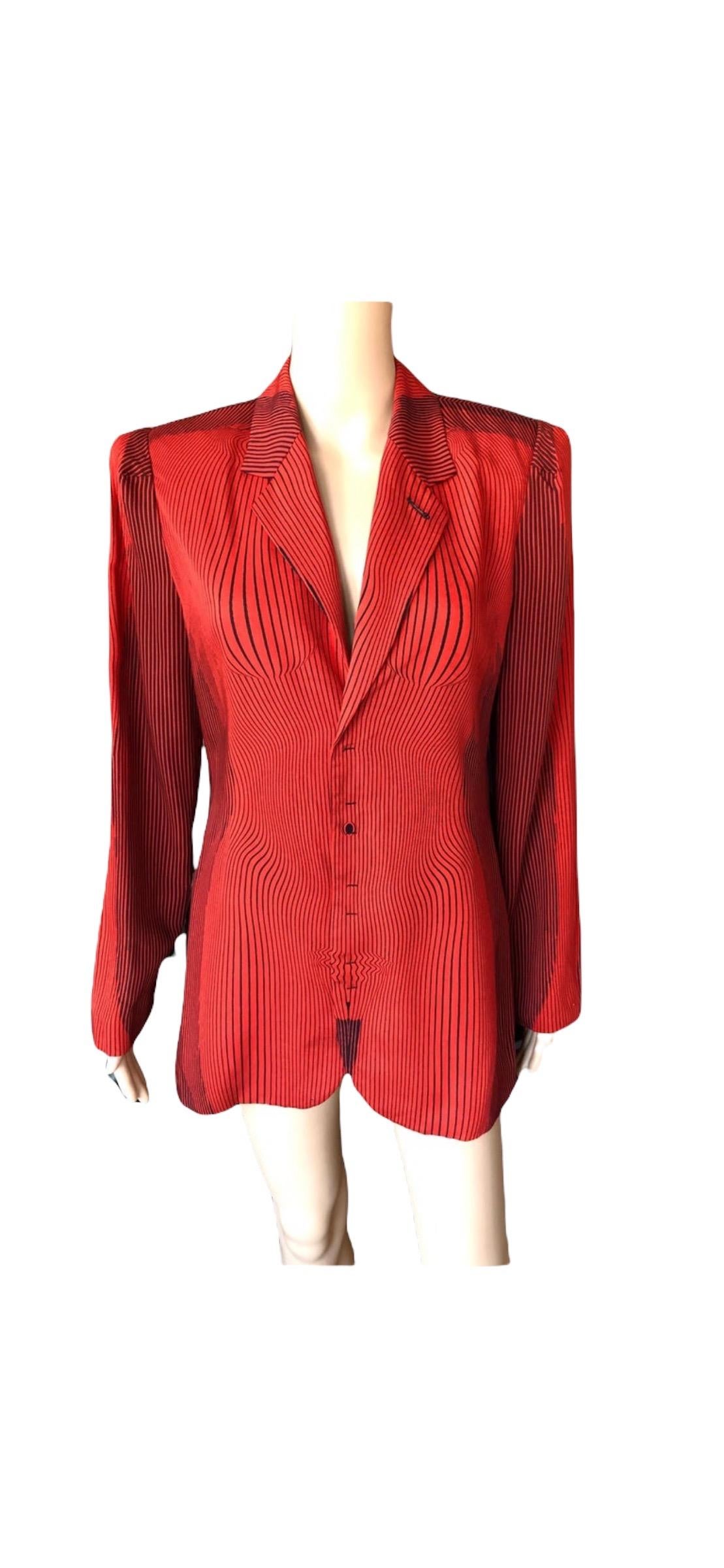 Jean Paul Gaultier S/S 1996 Vintage Cyberbaba Optical Illusion Jacket Blazer Top For Sale 4