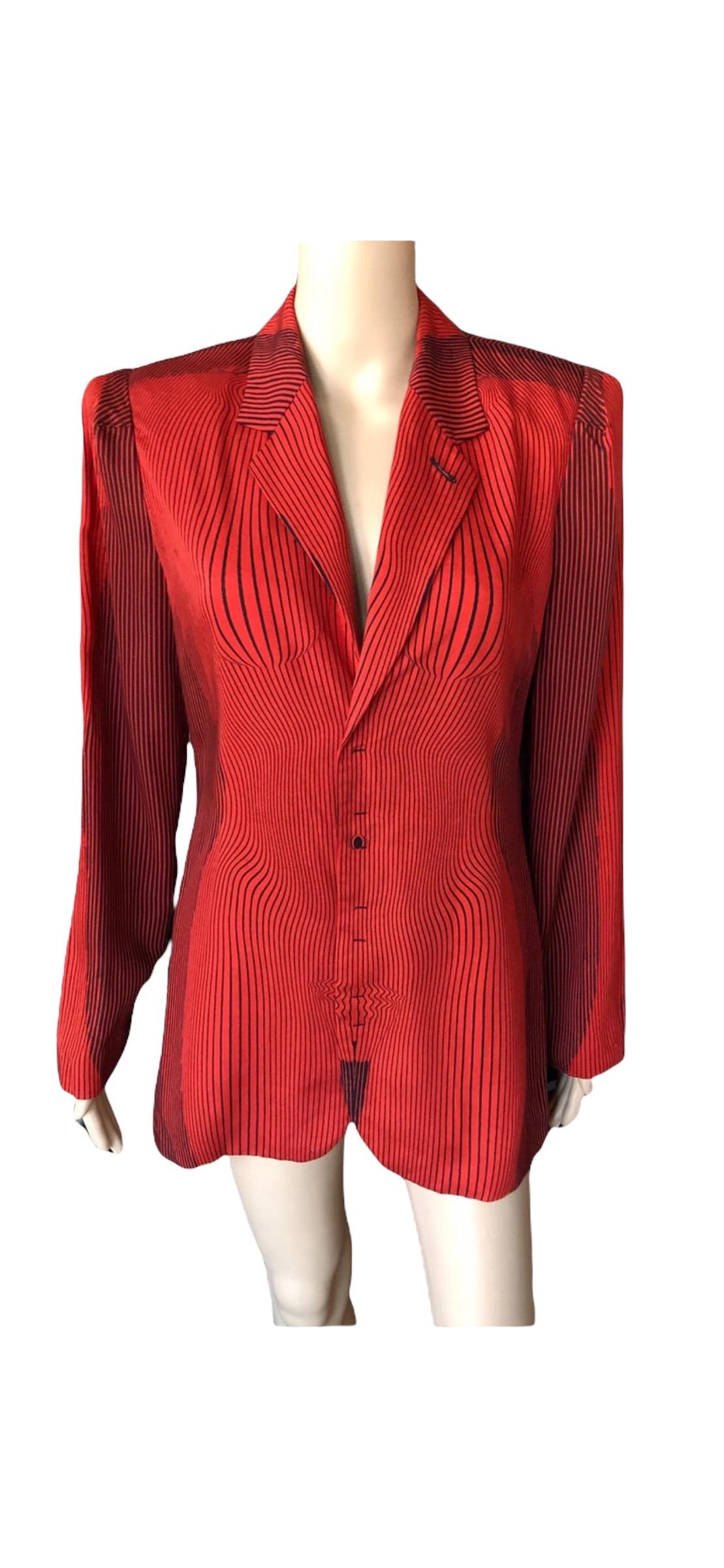 Jean Paul Gaultier S/S 1996 Vintage Cyberbaba Optical Illusion Jacket Blazer Top For Sale 6