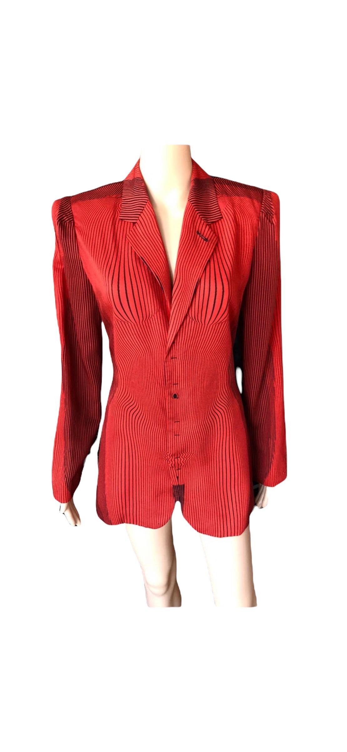 Jean Paul Gaultier S/S 1996 Vintage Cyberbaba Optical Illusion Jacket Blazer Top For Sale 8