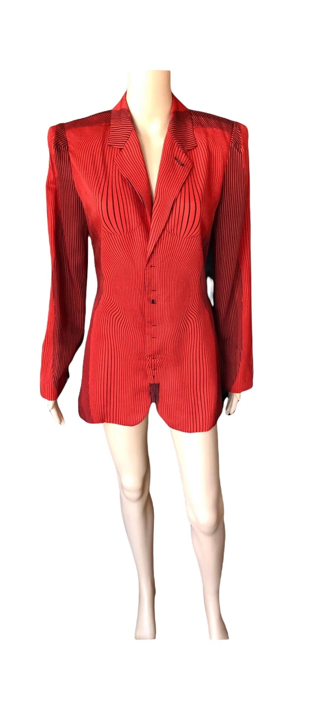 Jean Paul Gaultier S/S 1996 Vintage Cyberbaba Optical Illusion Jacket Blazer Top For Sale 10