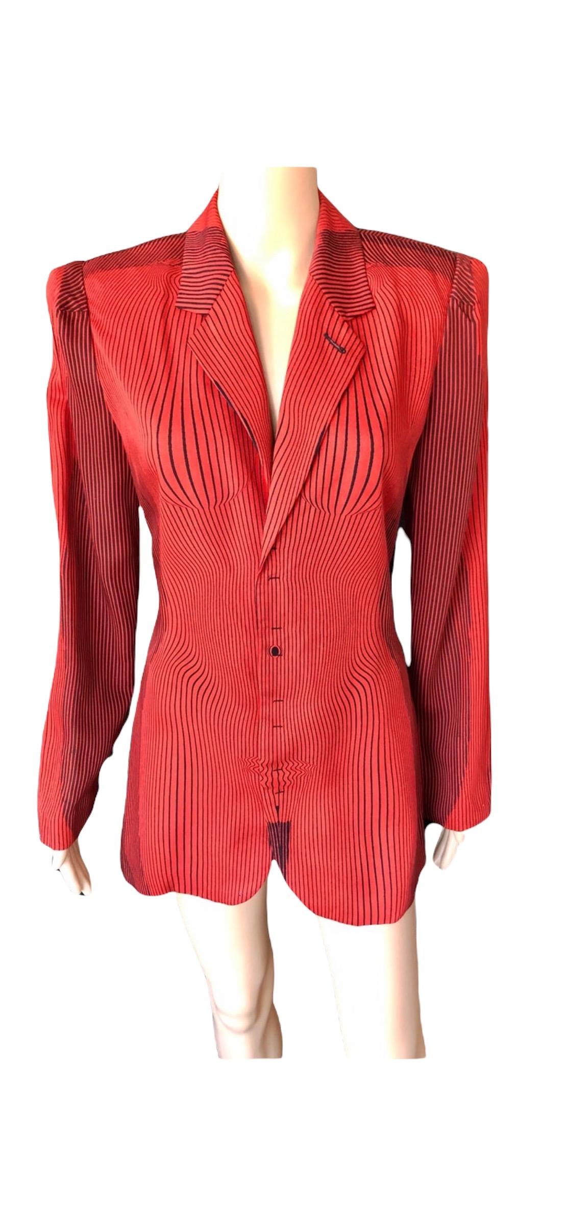 Jean Paul Gaultier S/S 1996 Vintage Cyberbaba Optical Illusion Jacket Blazer Top For Sale 12