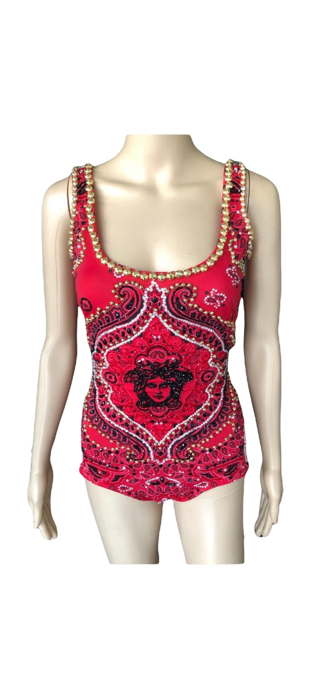 Atelier Versace Haute Couture c.2003 Embellished Top Swimwear Romper Bodysuit In Excellent Condition For Sale In Naples, FL