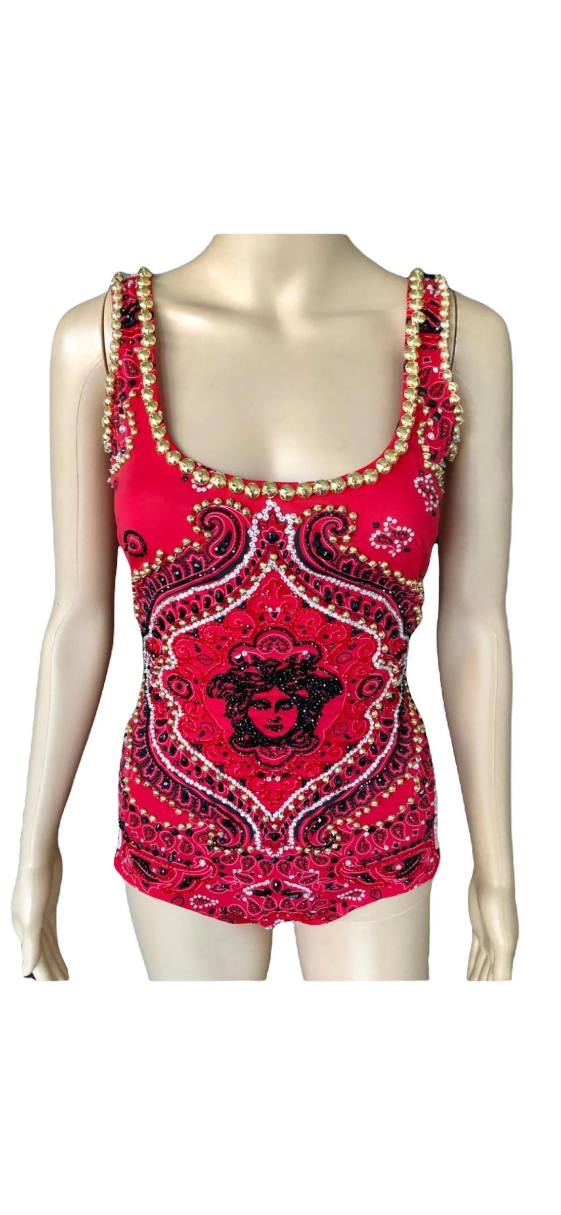 Atelier Versace Haute Couture c.2003 Embellished Top Swimwear Romper Bodysuit For Sale 1
