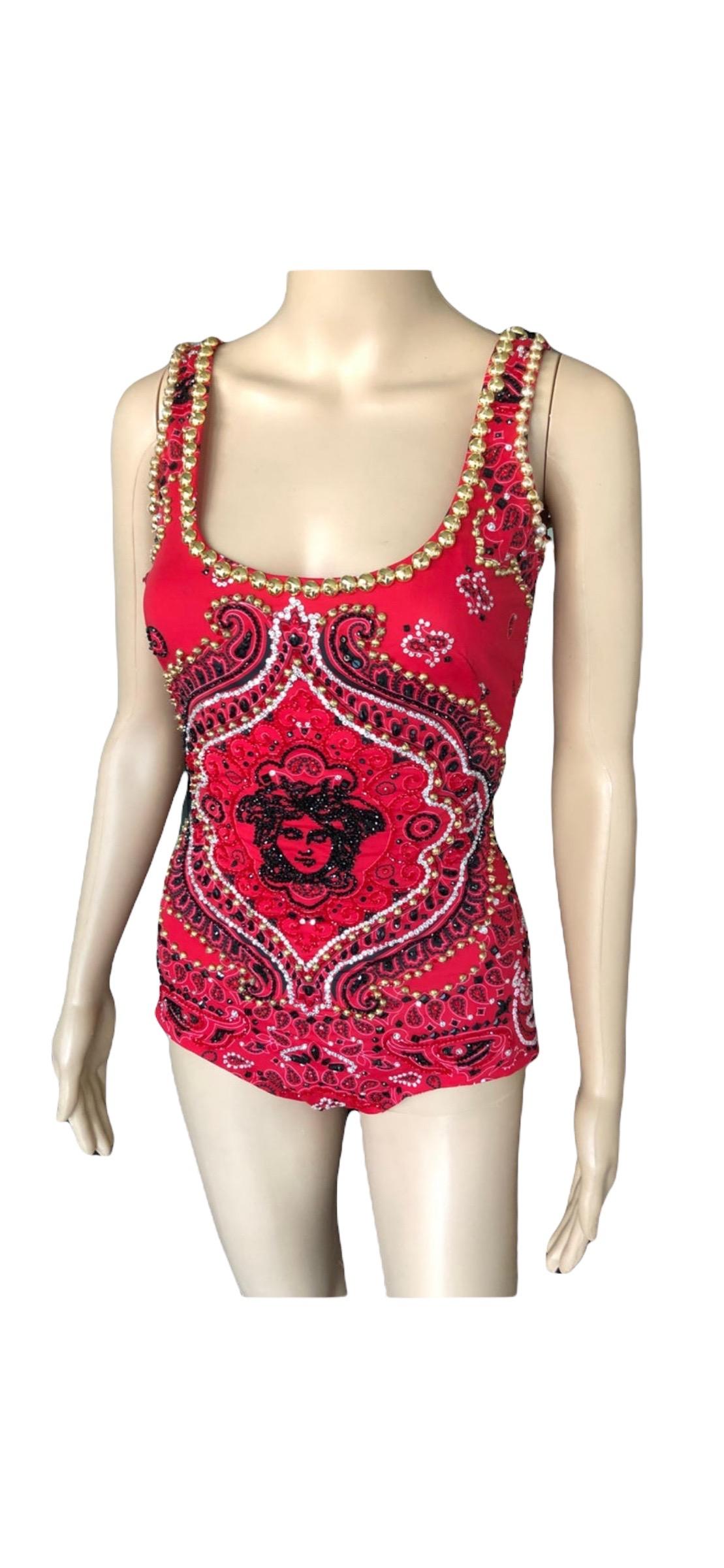 Atelier Versace Haute Couture c.2003 Embellished Top Swimwear Romper Bodysuit For Sale 2