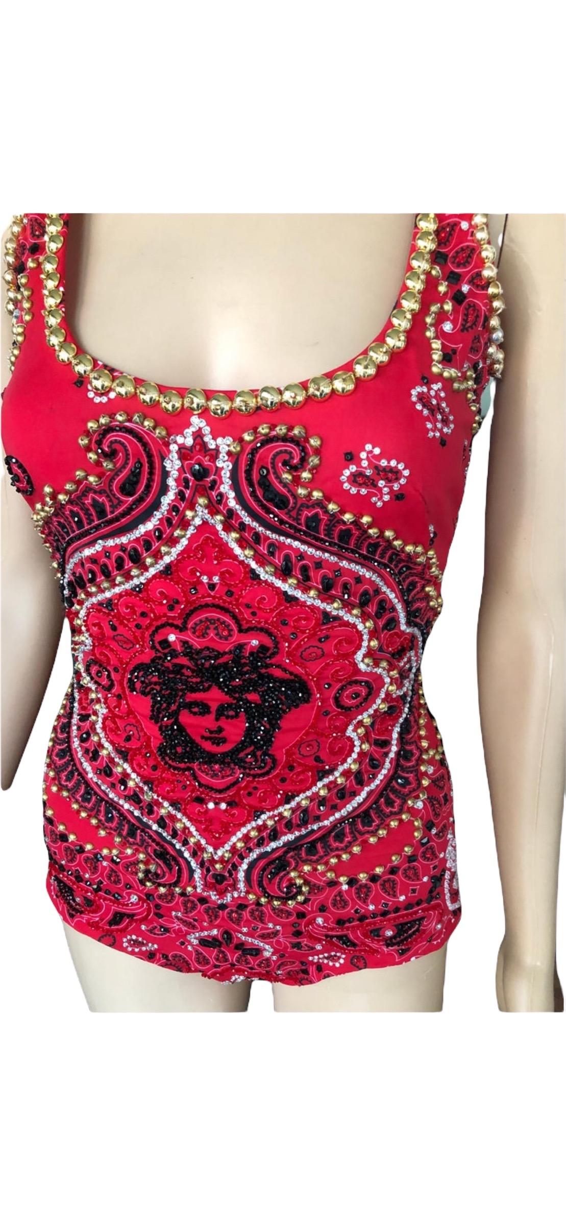 Atelier Versace Haute Couture c.2003 Embellished Top Swimwear Romper Bodysuit For Sale 3