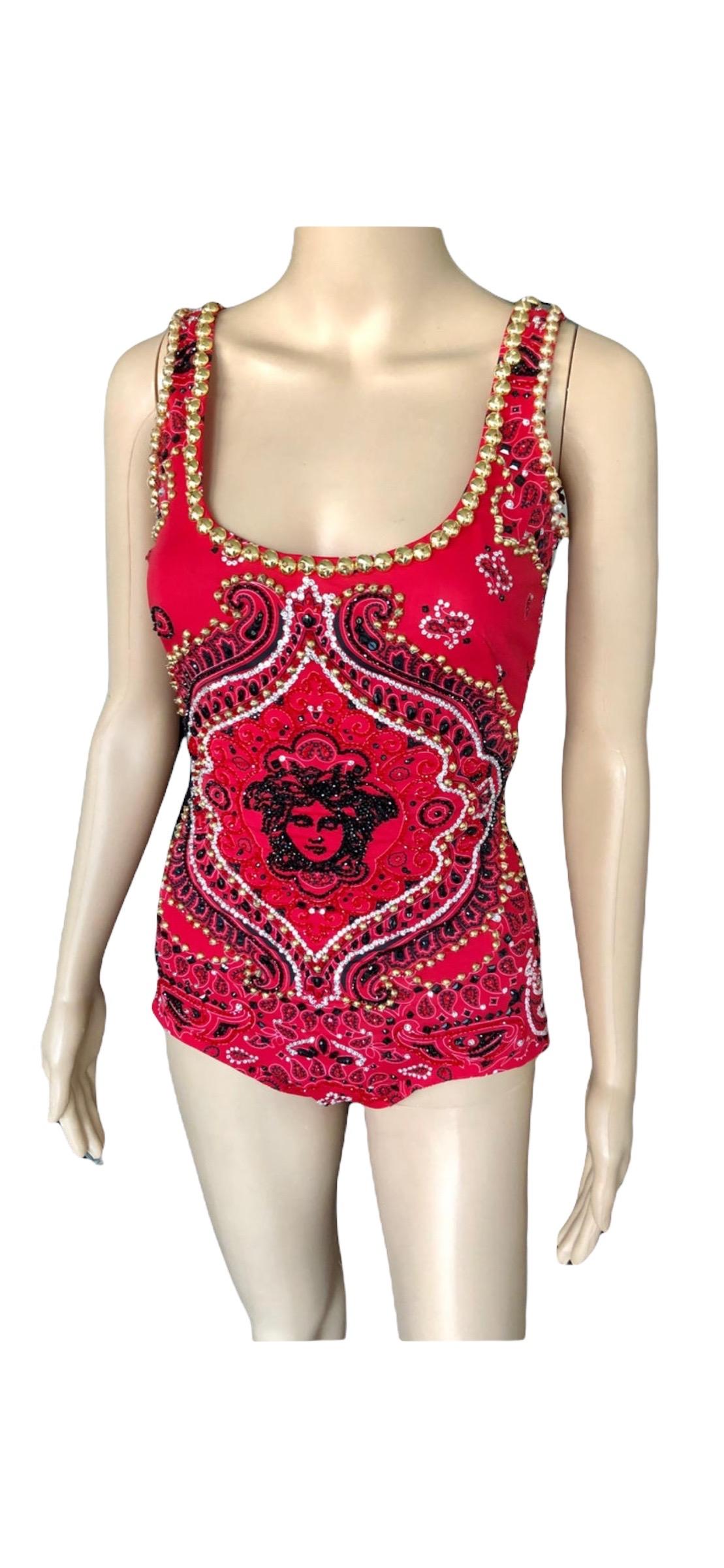 Atelier Versace Haute Couture c.2003 Embellished Top Swimwear Romper Bodysuit For Sale 6