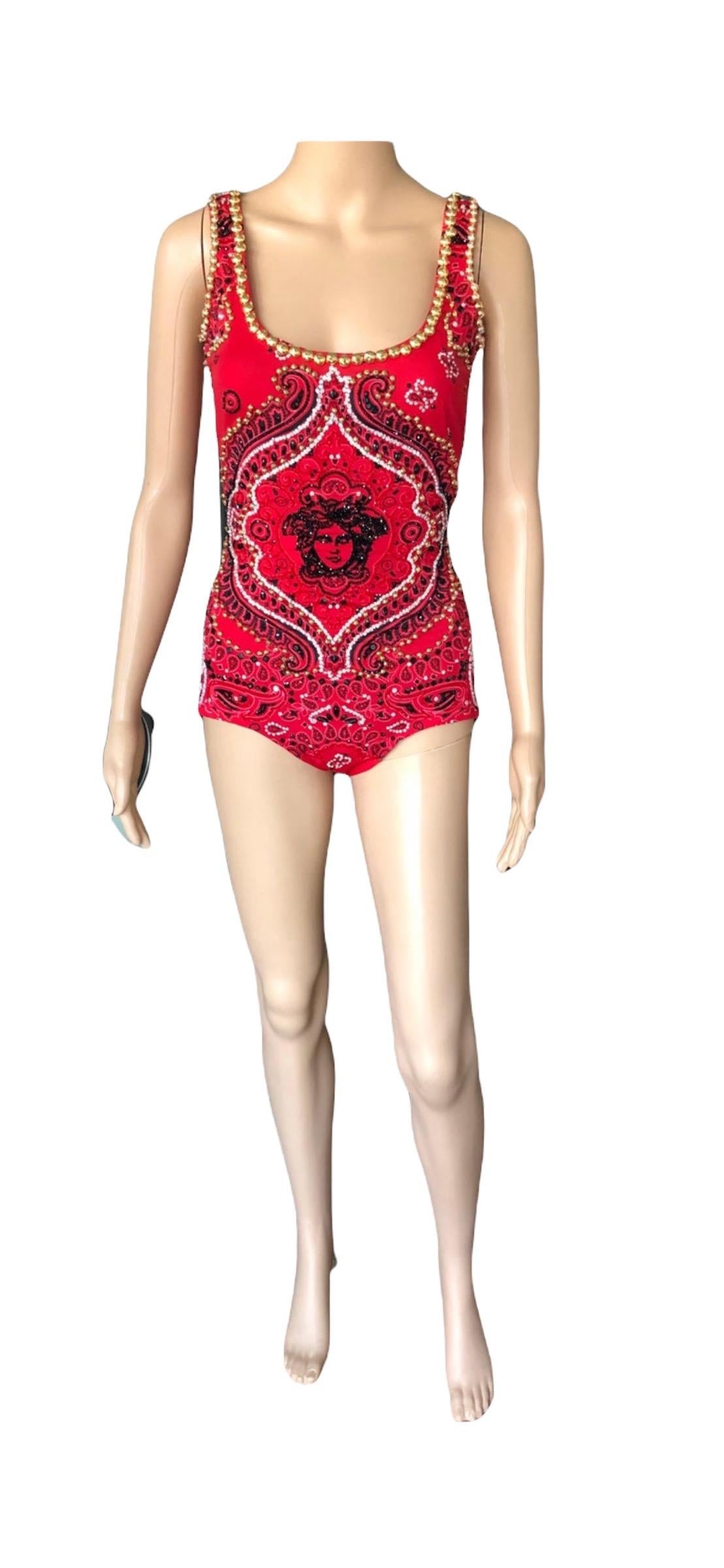 Atelier Versace Haute Couture c.2003 Embellished Top Swimwear Romper Bodysuit For Sale 7