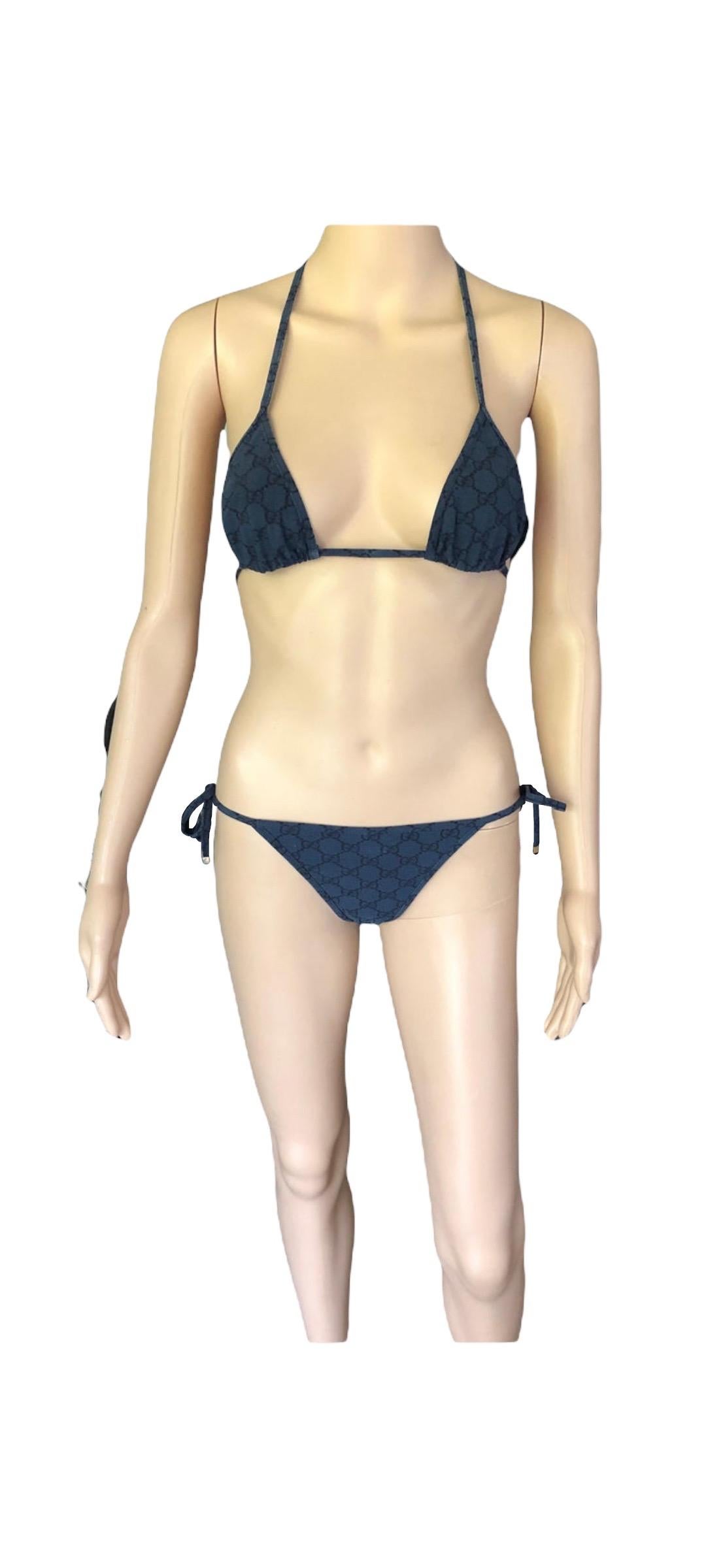 Gucci Monogram GG Logo Two-Piece Bikini Set Swimwear In Good Condition For Sale In Naples, FL