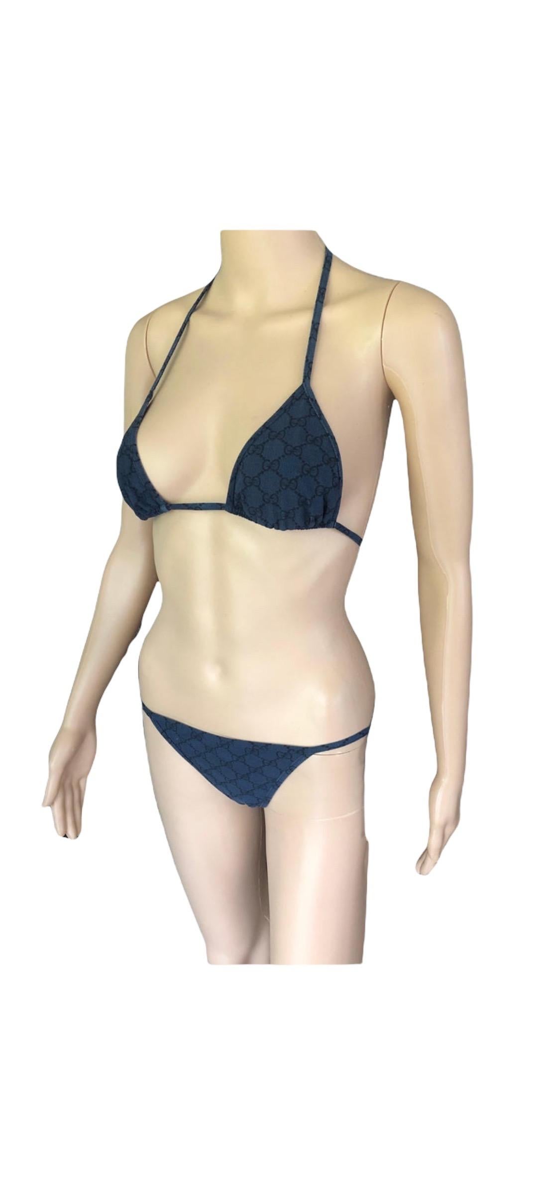 Black Gucci Monogram GG Logo Two-Piece Bikini Set Swimwear For Sale