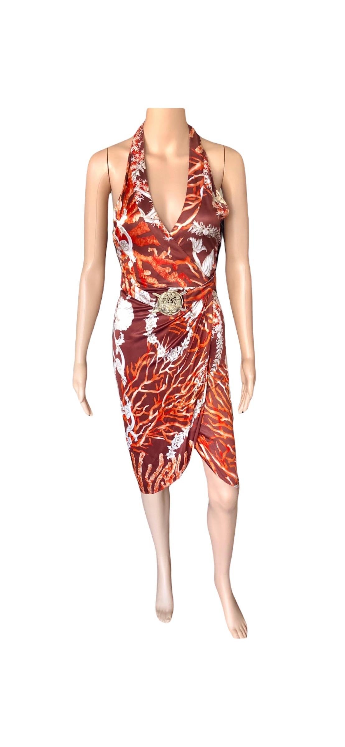 Versace S/S 2005 Runway Seashell Print Belted Wrap Dress For Sale 1