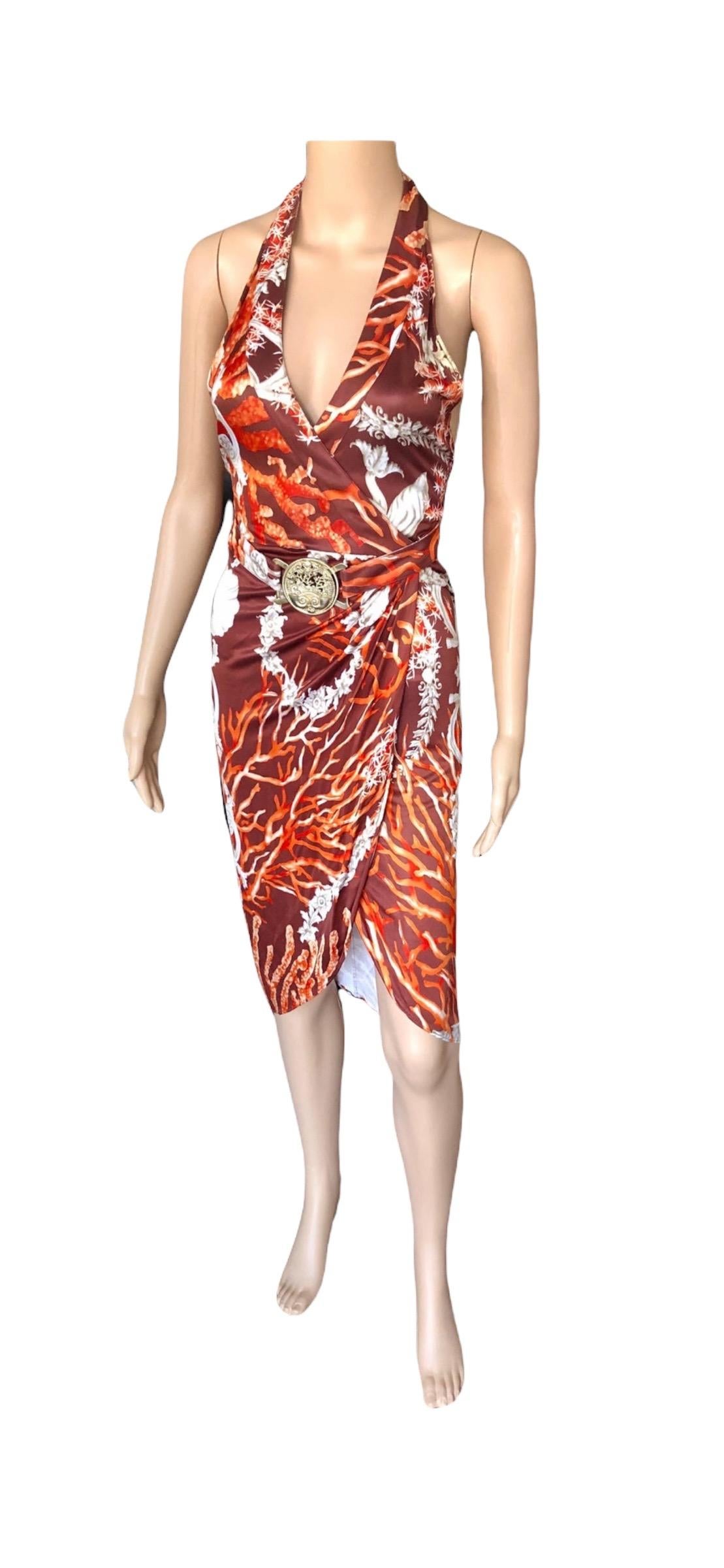 Versace S/S 2005 Runway Seashell Print Belted Wrap Dress For Sale 2