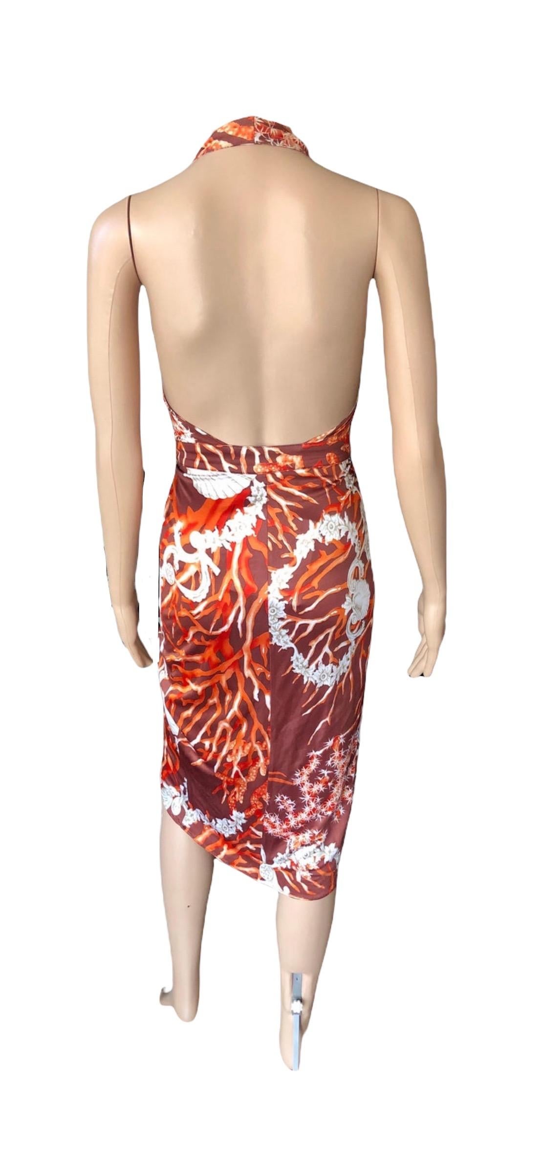 Versace S/S 2005 Runway Seashell Print Belted Wrap Dress For Sale 3