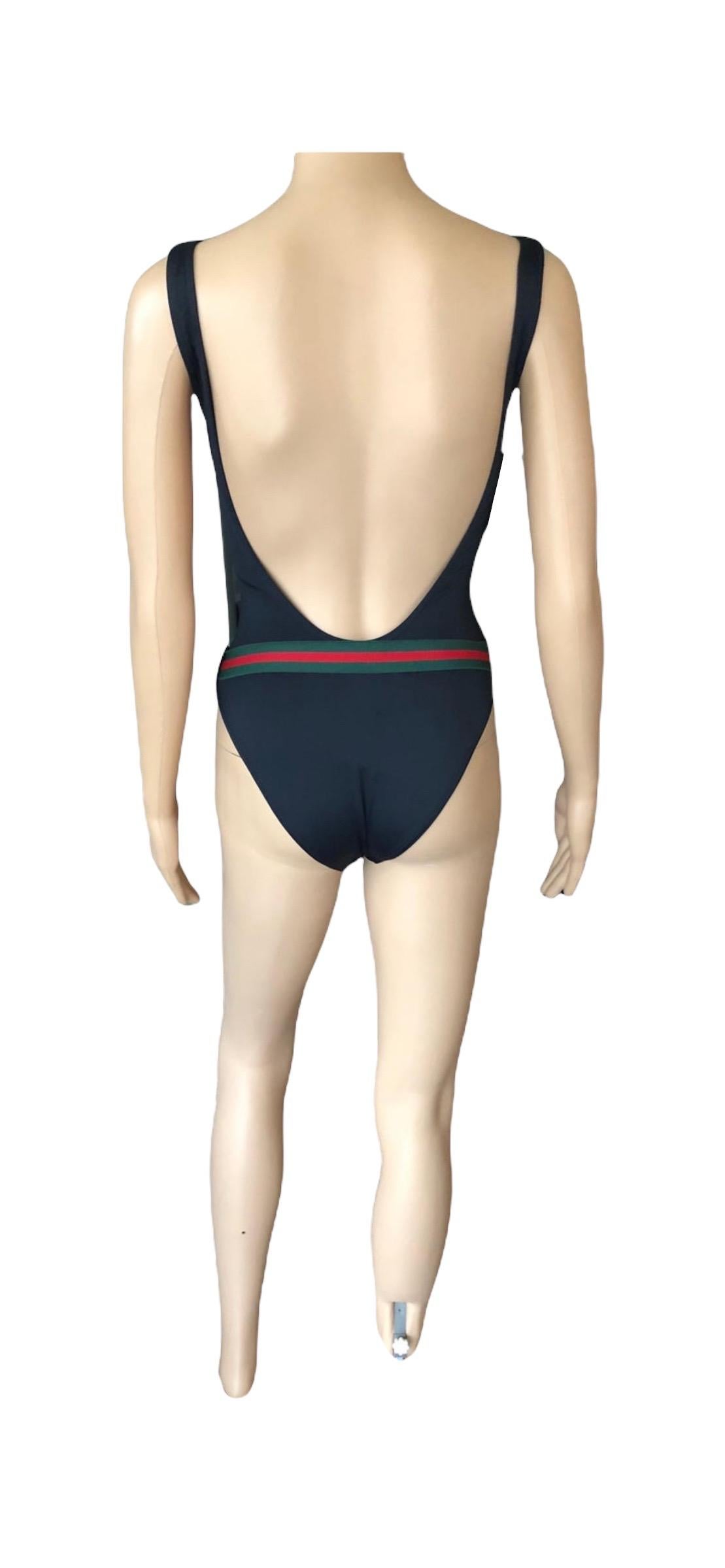Tom Ford for Gucci S/S 1999 Vintage Logo Belted Backless Black Bodysuit Swimsuit For Sale 13
