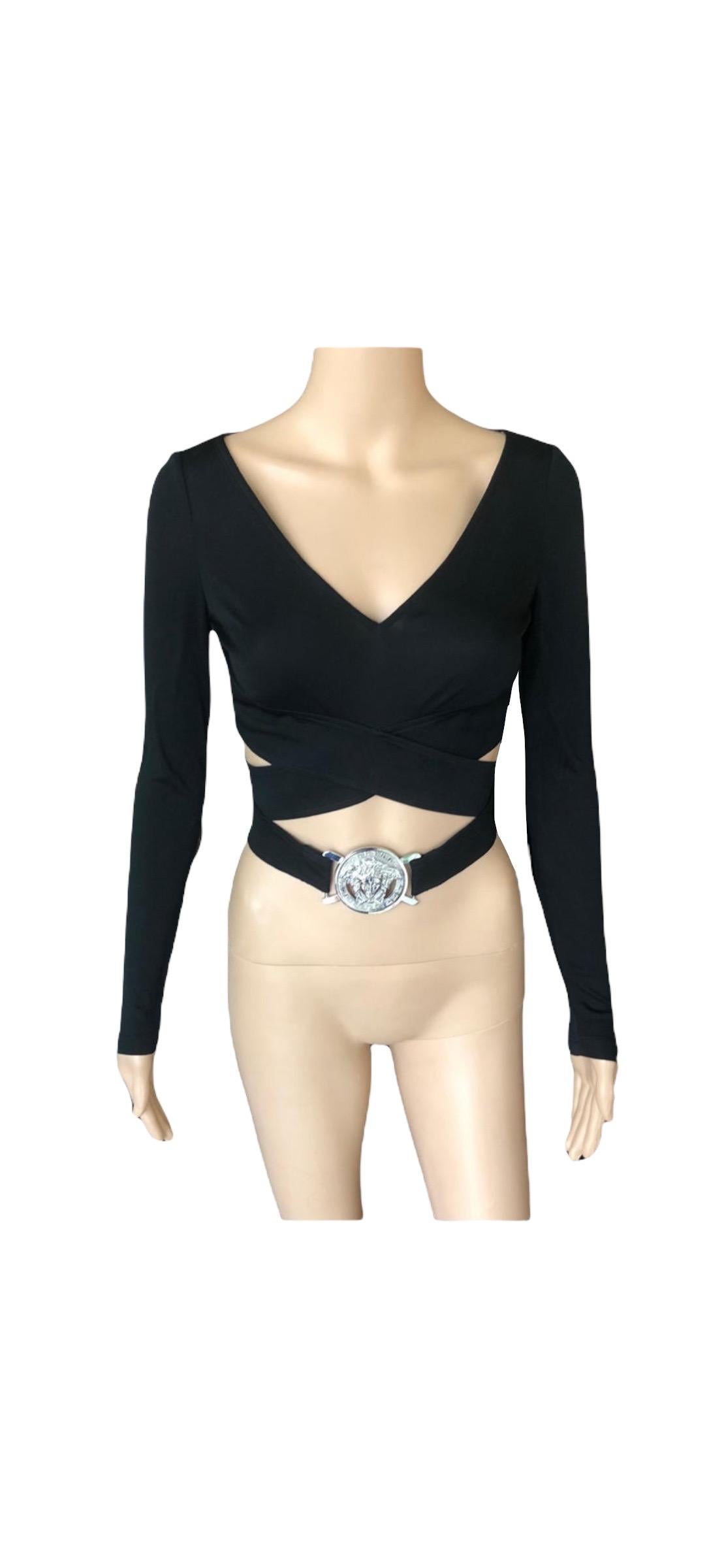 Versace S/S 2005 Embellished Belted Plunging Wrap Crop Top For Sale 2