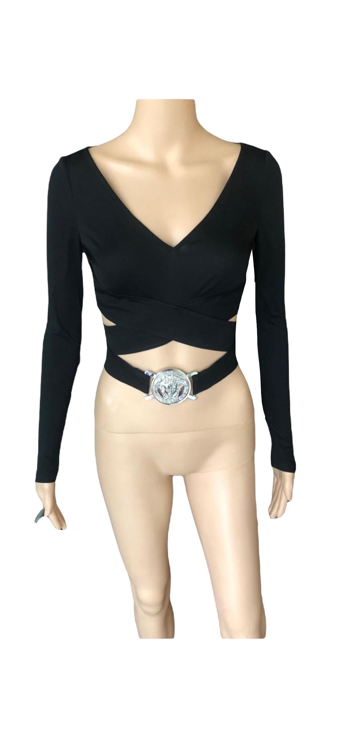 Versace S/S 2005 Embellished Belted Plunging Wrap Crop Top For Sale 3