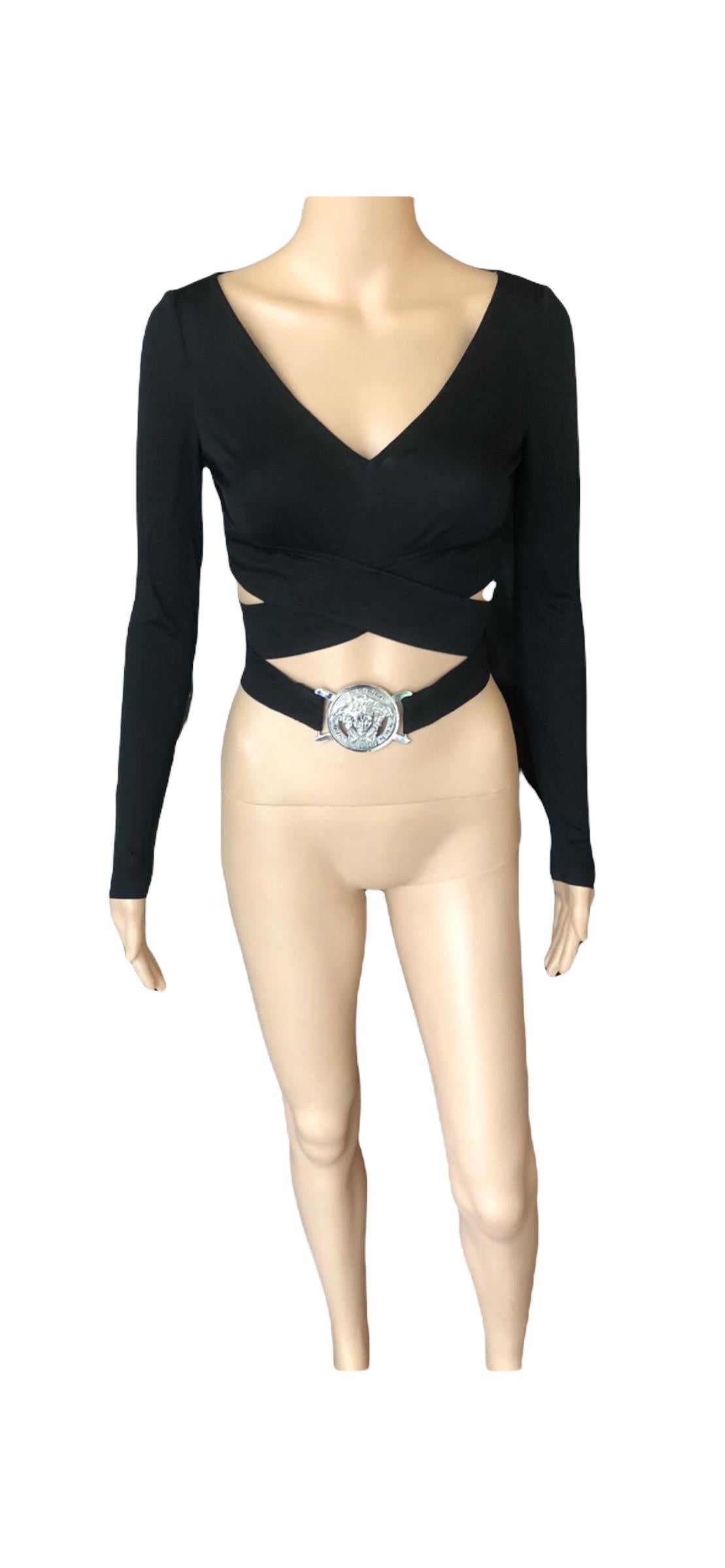 Versace S/S 2005 Embellished Belted Plunging Wrap Crop Top For Sale 4