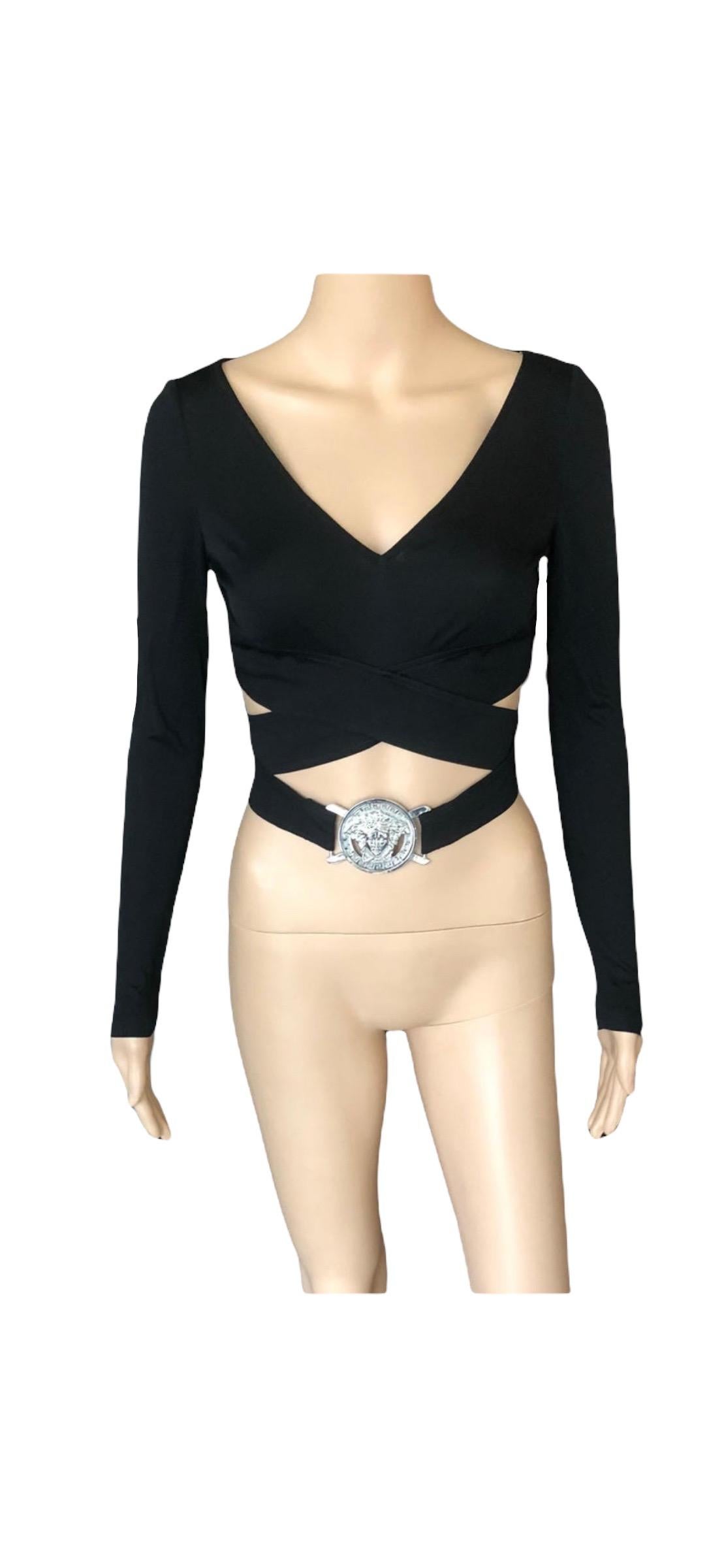 Versace S/S 2005 Embellished Belted Plunging Wrap Crop Top For Sale 5