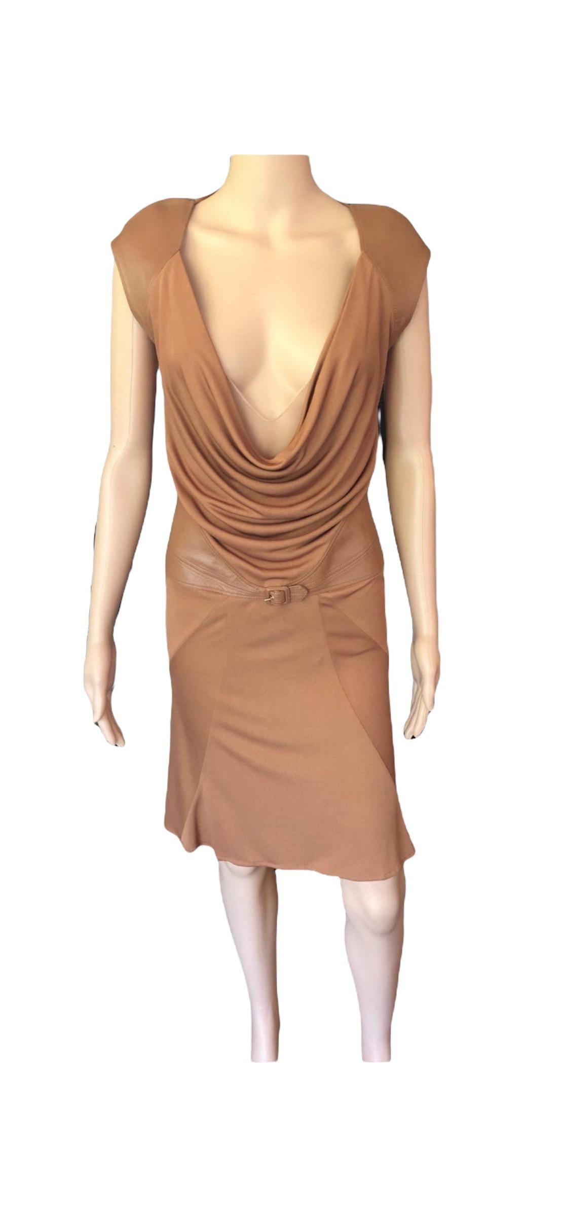 New Gianni Versace F/W 2001 Runway Vintage Leather Cutout Back Plunged Dress 6