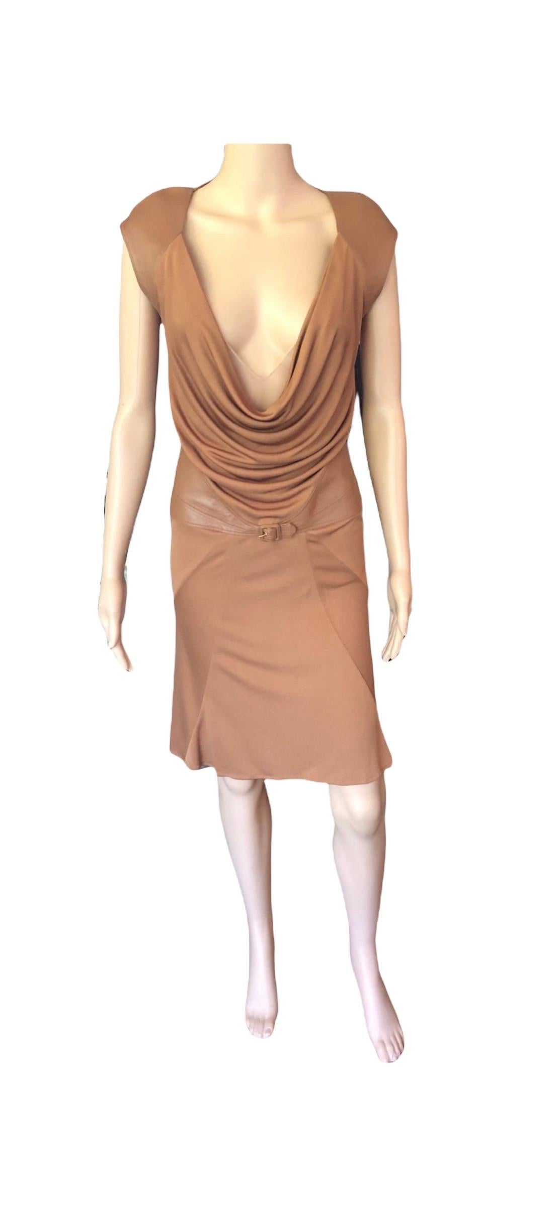 New Gianni Versace F/W 2001 Runway Vintage Leather Cutout Back Plunged Dress 7