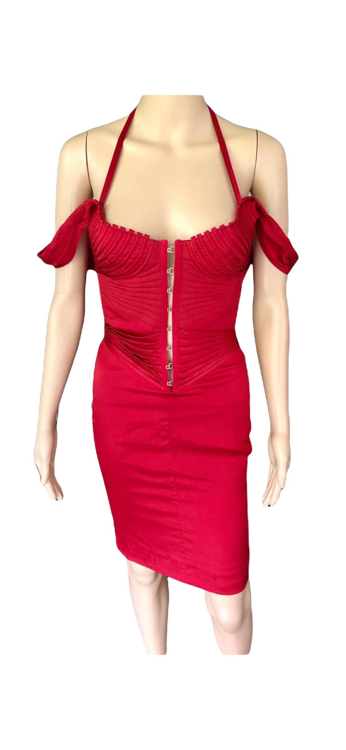 Tom Ford for Gucci F/W 2003 Runway Bustier Corset Silk Red Dress 2