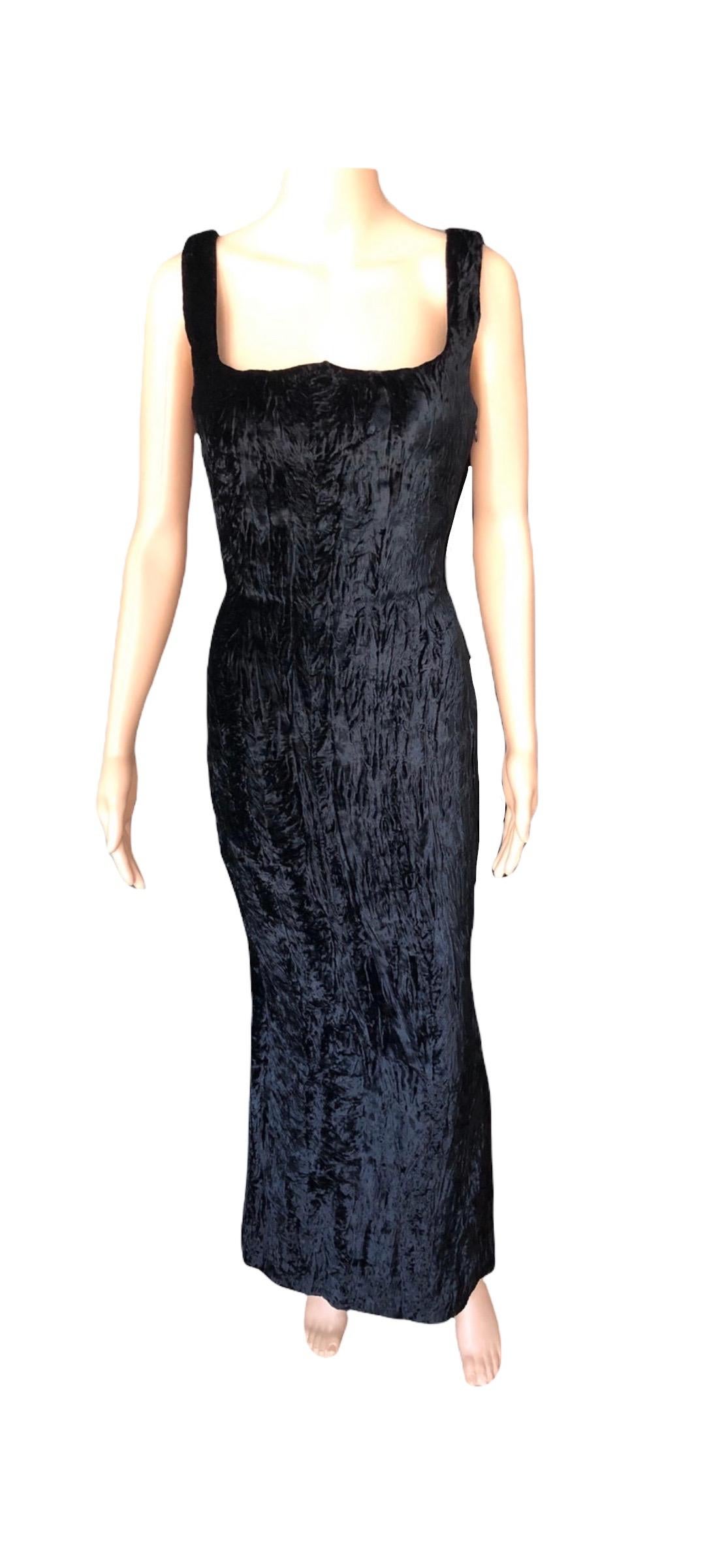 Women's Gianni Versace F/W 1995 Runway Vintage Velvet Black Maxi Dress Gown For Sale