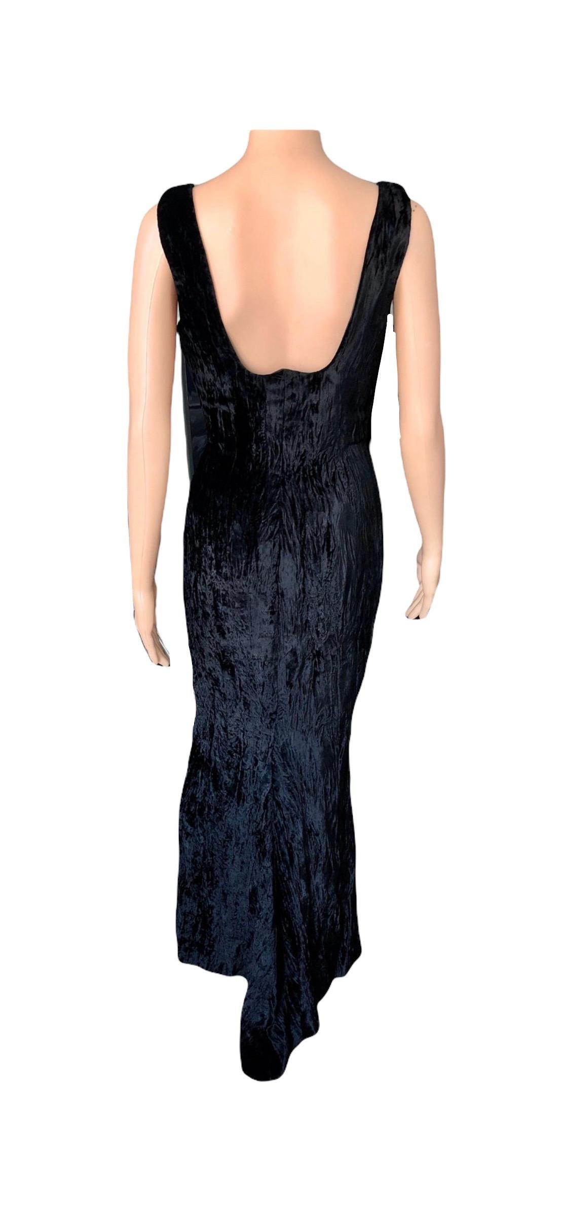 Gianni Versace F/W 1995 Runway Vintage Velvet Black Maxi Dress Gown For Sale 3
