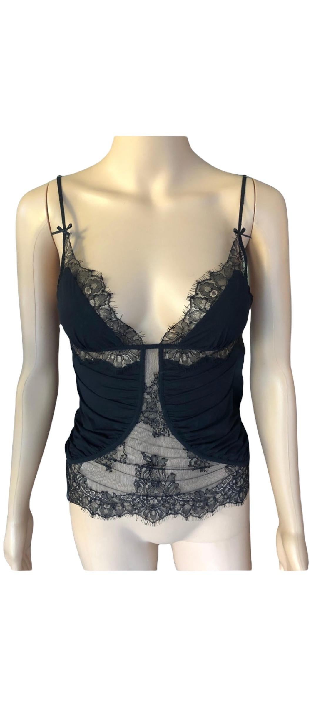 Gucci Sheer Lace Panels Black Top  In Good Condition In Naples, FL