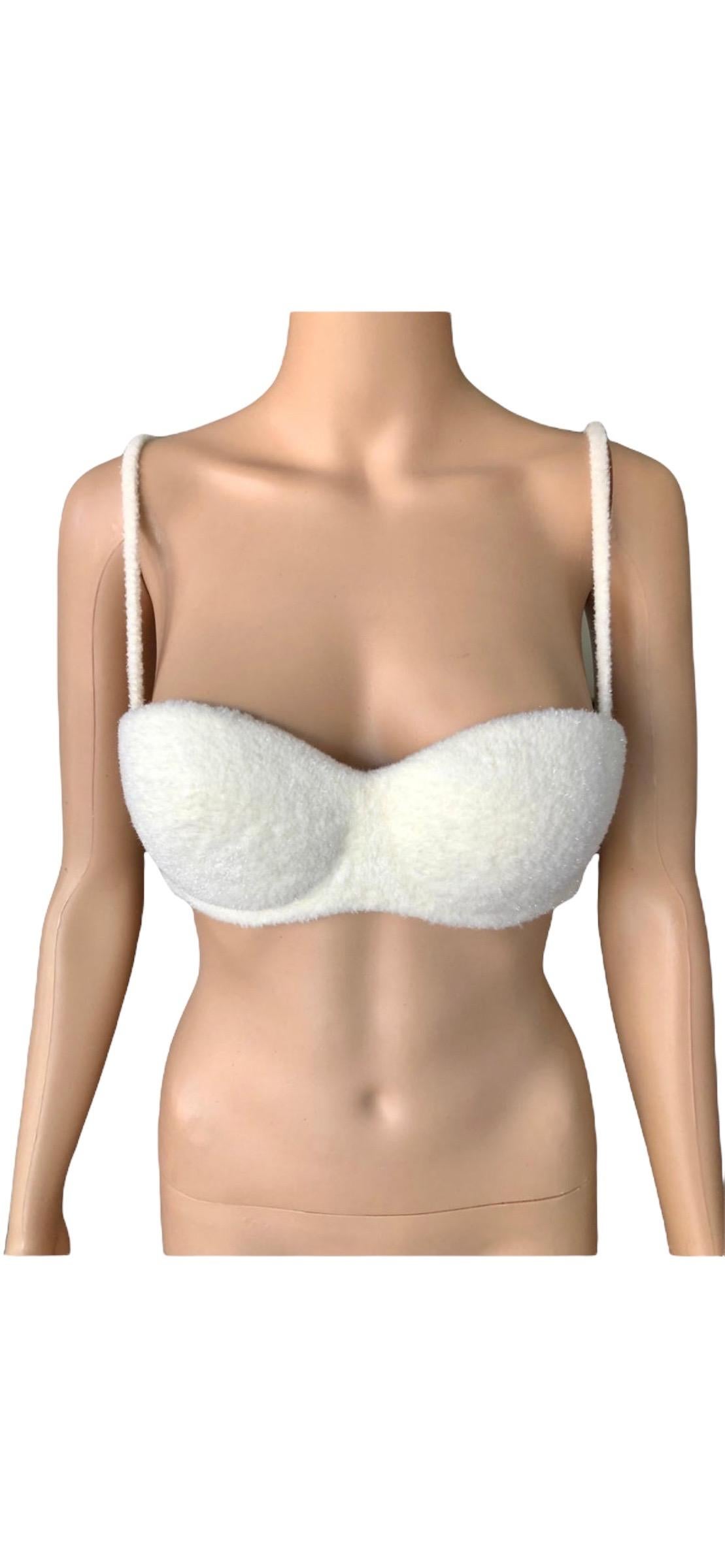 Azzedine Alaia F/W 1992 Runway Iconic Vintage Chenille Padded White Bra Bralette For Sale 6