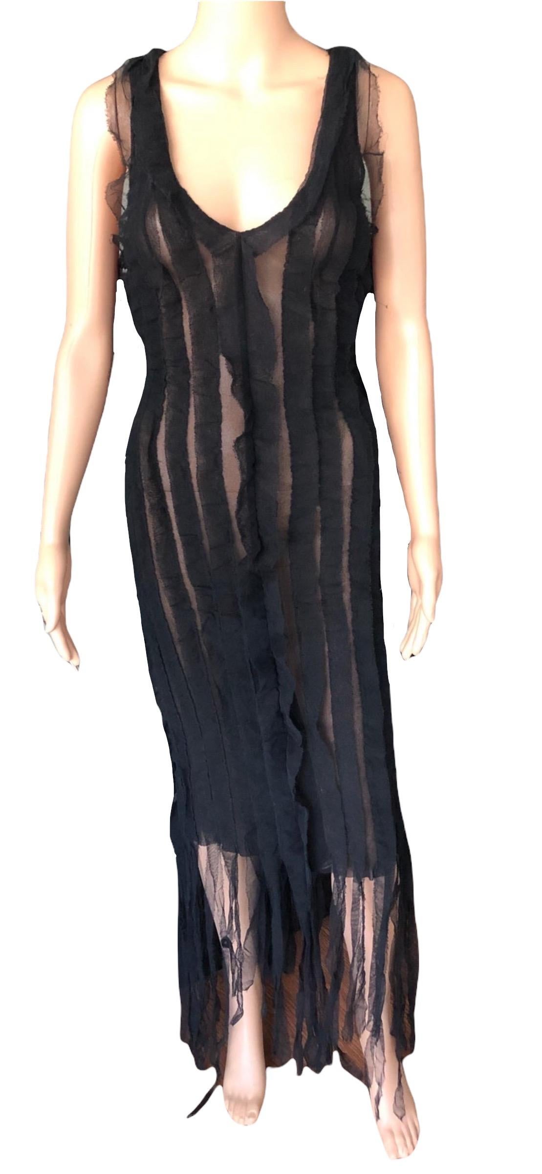 Jean Paul Gaultier c.1990 Vintage Semi-Sheer Fringe Mesh Black Dress 5
