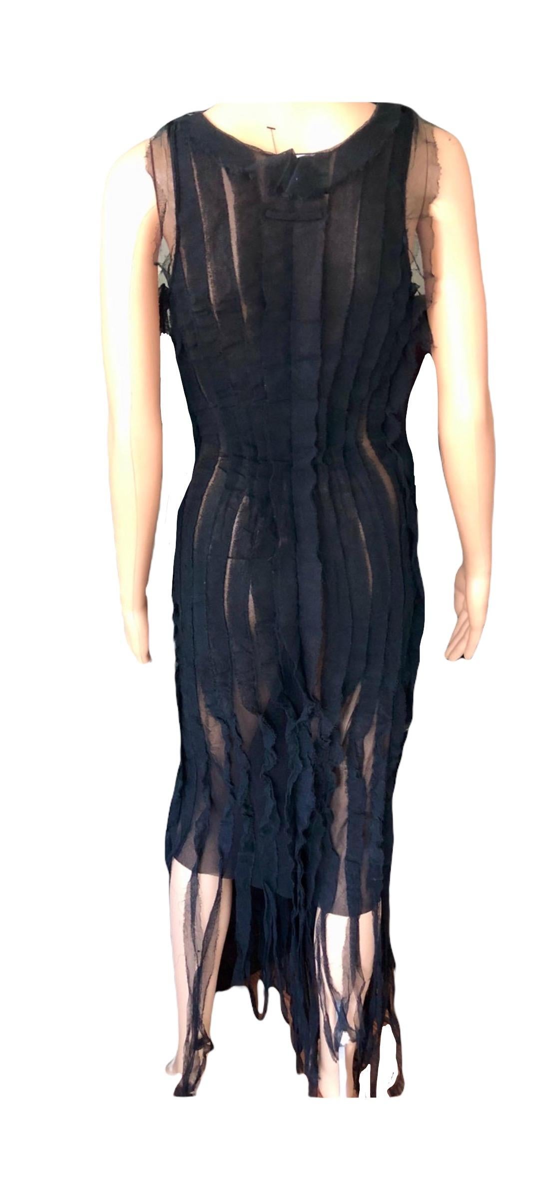 Jean Paul Gaultier c.1990 Vintage Semi-Sheer Fringe Mesh Black Dress 6