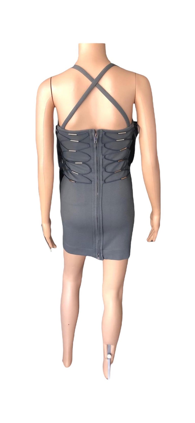 Gucci S/S 2010 Bodycon Lace Up Bandage Grey Mini Dress For Sale at 1stDibs