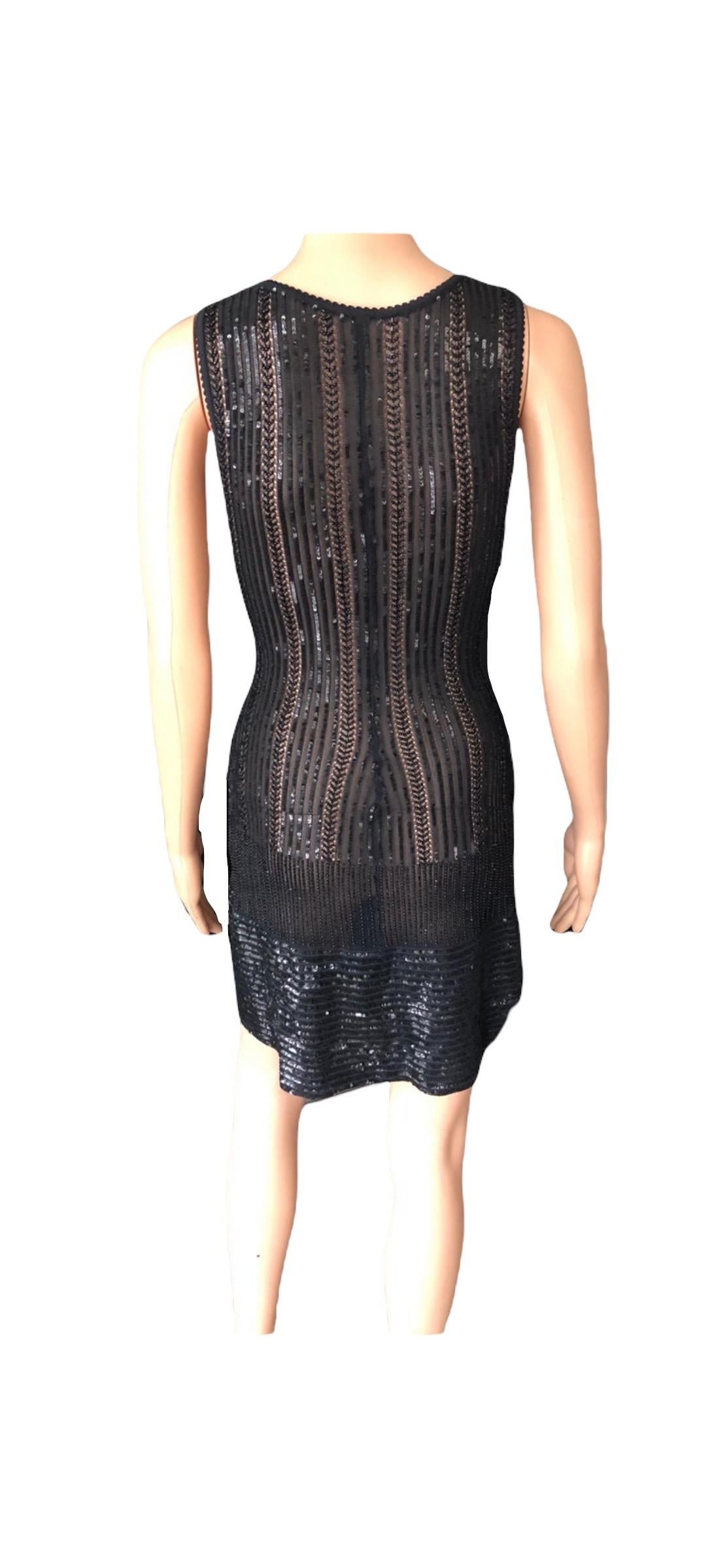 Azzedine Alaia Vintage S/S 1996 Runway Black Sequin Embellished Mini Dress For Sale 6