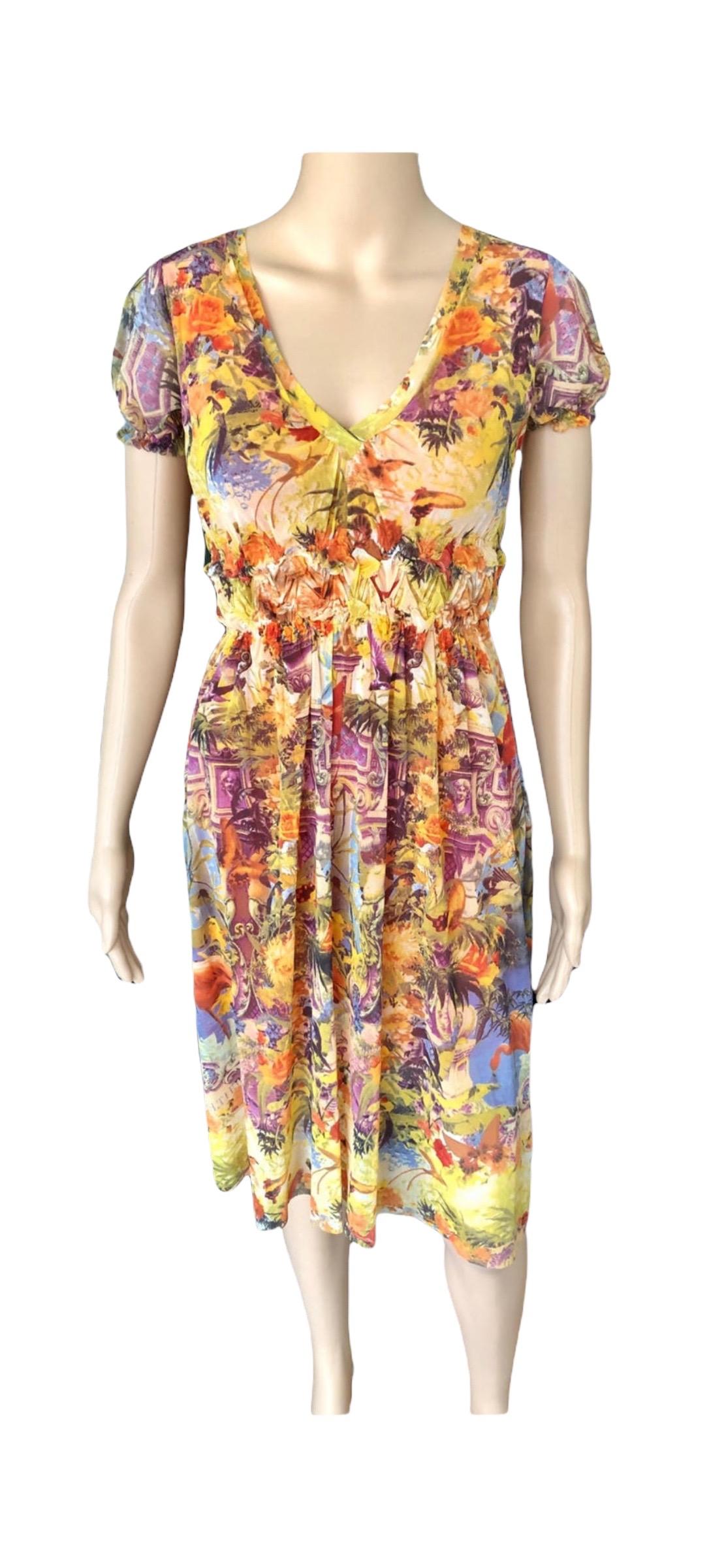 Jean Paul Gaultier Soleil Tropical Flamingo Print Semi-Sheer Mesh Dress 1
